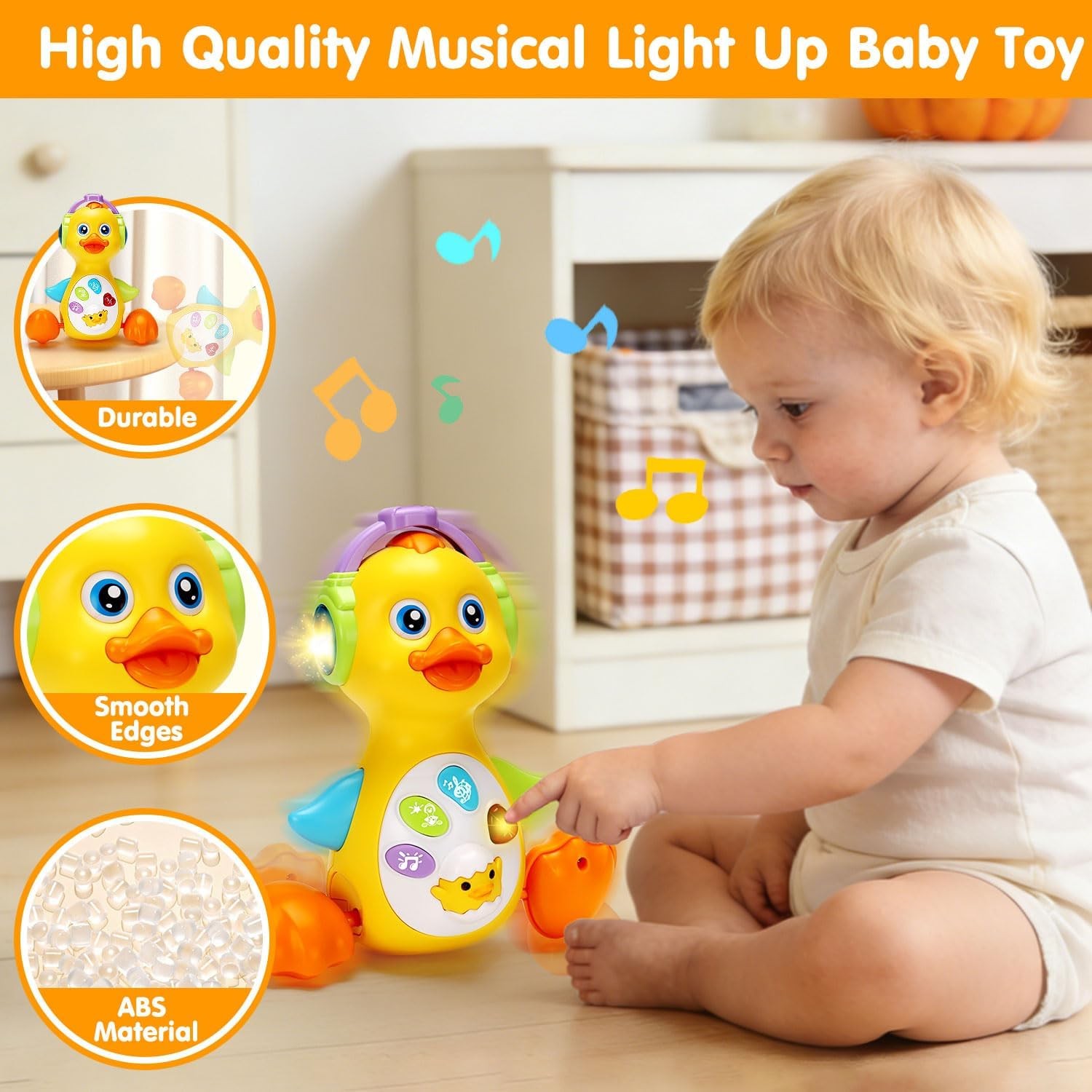 Tsomtto Baby Musical Light Up Duck Toy Crawling Tummy Time 0 12M