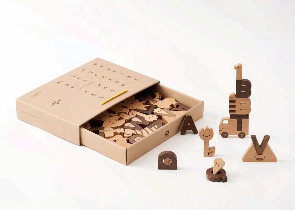 Oioiooi Alphabet Play Blocks Wooden Montessori Learning Educational Kids Toy Set