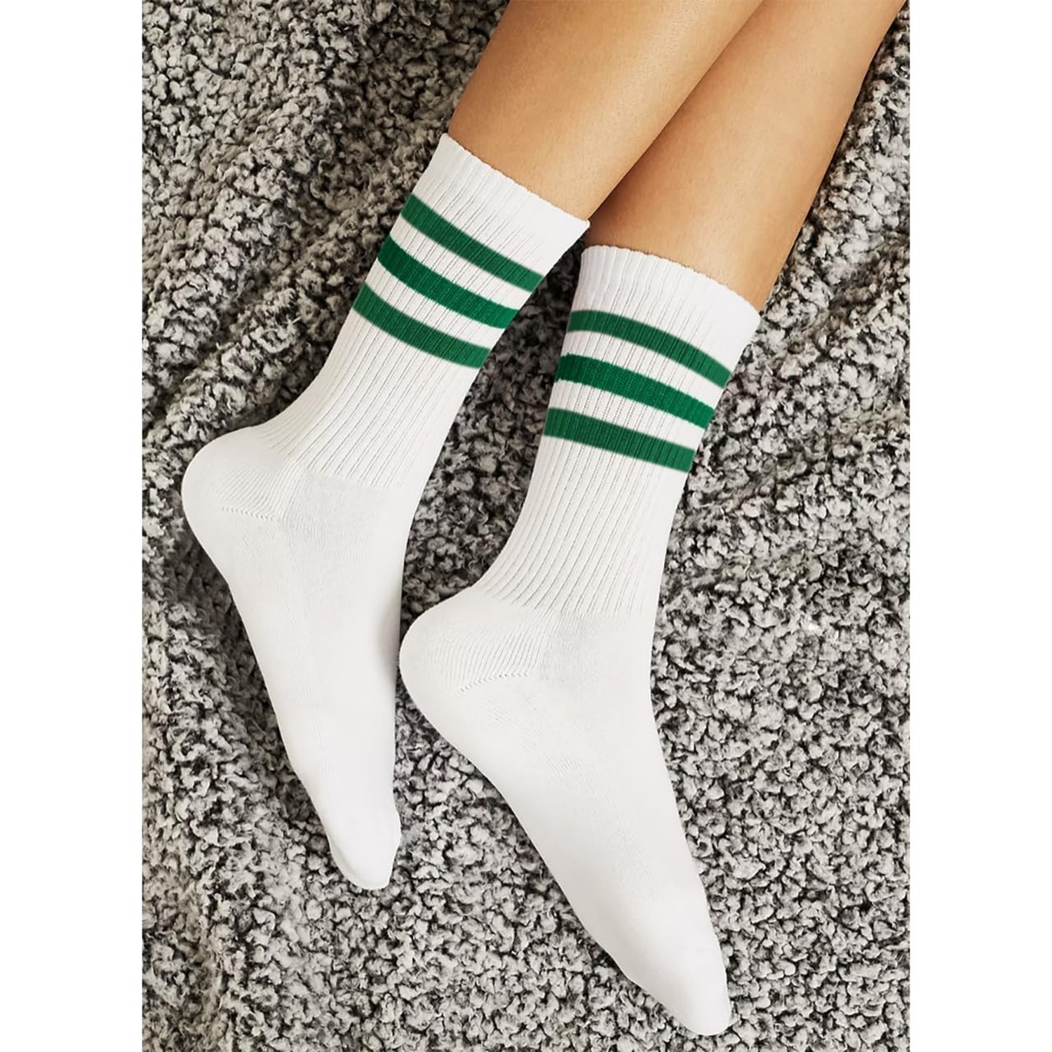4 PAIRS Striped Crew Socks For Women Casual Cotton Novelty Retro Athltic Sock…