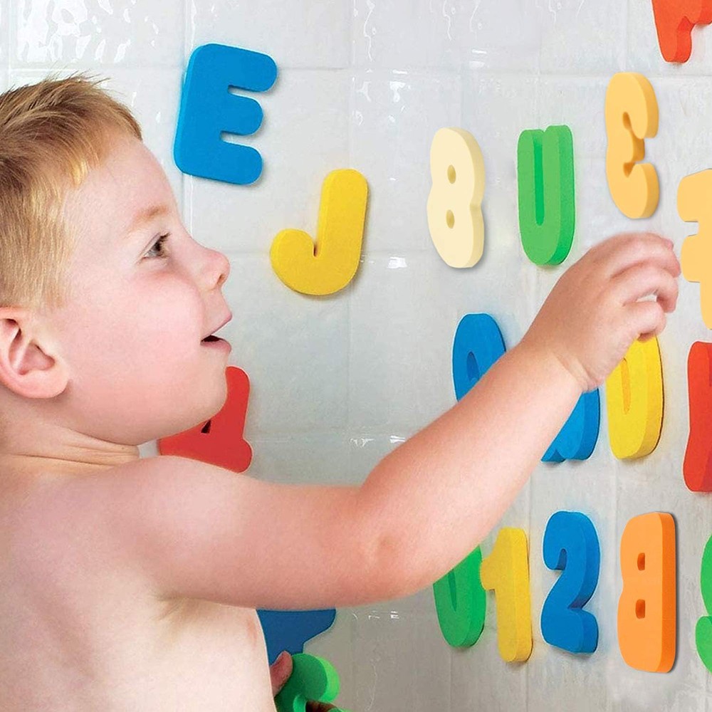 Baby Bath Toy Set, 36 Foam ABC 123 Letters & Numbers, Stick to Tub Wall