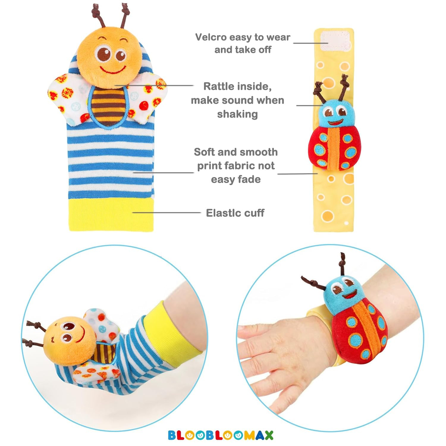 Wrist Rattle Socks and Foot Finder Set, Infant Girl Boy Toys for Babies 0-36 Mon