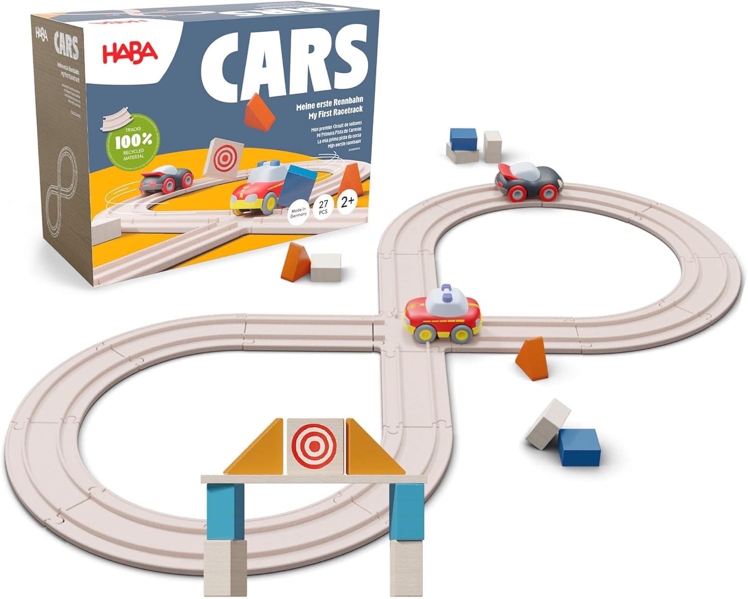 HABA My First Racetrack, 27-Piece Eco-Friendly Race Track Set for Toddlers