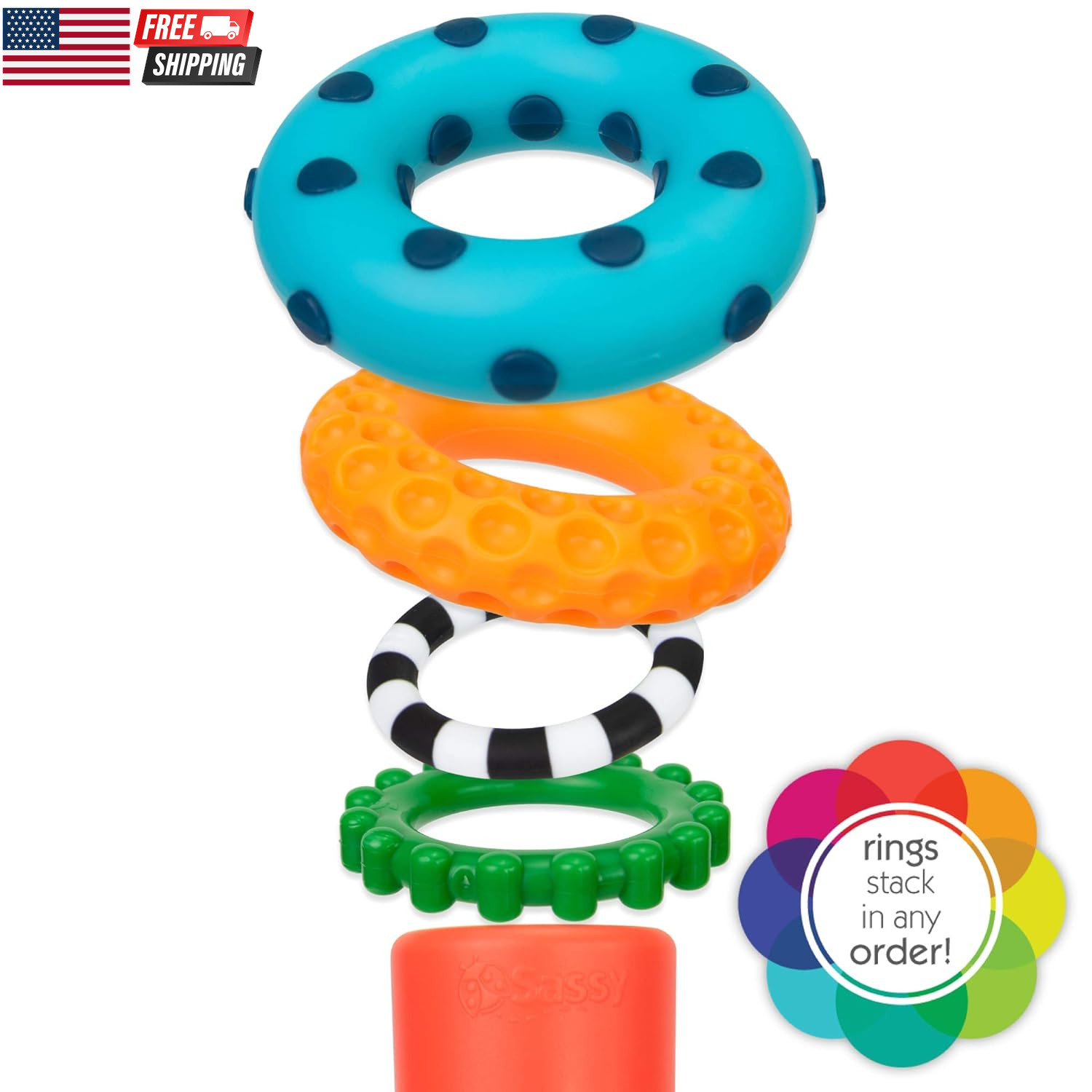 Stacks of Circles Stacking Ring STEM Learning Toy, Age 6+ Months, Multi, 9 Piece