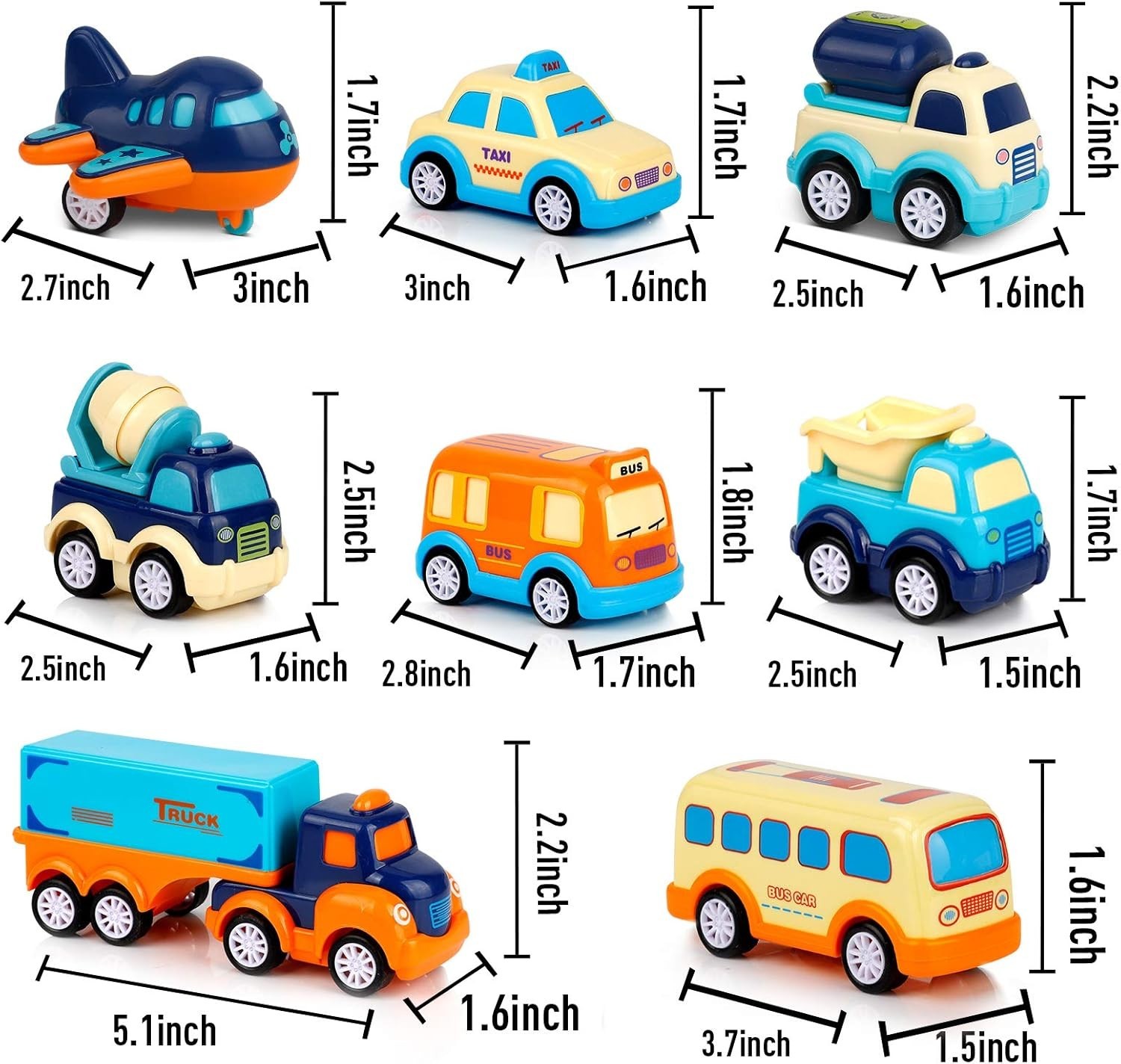 Colorful Cars Toy Set – 9 Vehicles with a Transport Truck for Toddlers Ages 2-5