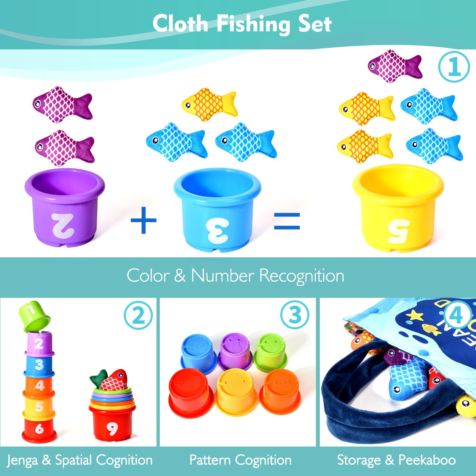 Montessori Toys for 1 Year Old Boy Girl Gifts, Cloth Fishing Game Toddler Toy…
