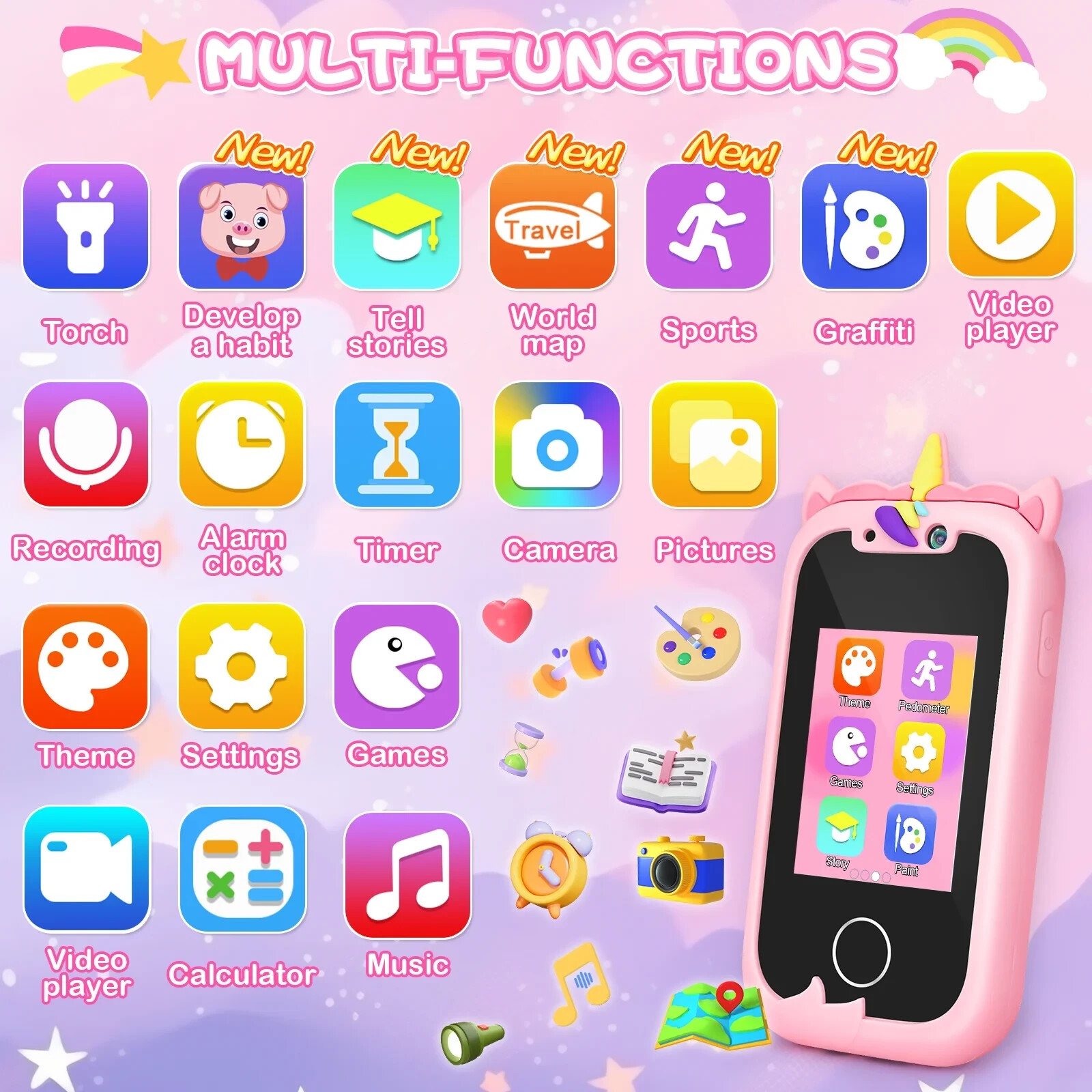 Kids Smart Phone Toys for Girls Ages 3-7 with Dual Camera – Toddler Phone Toy…