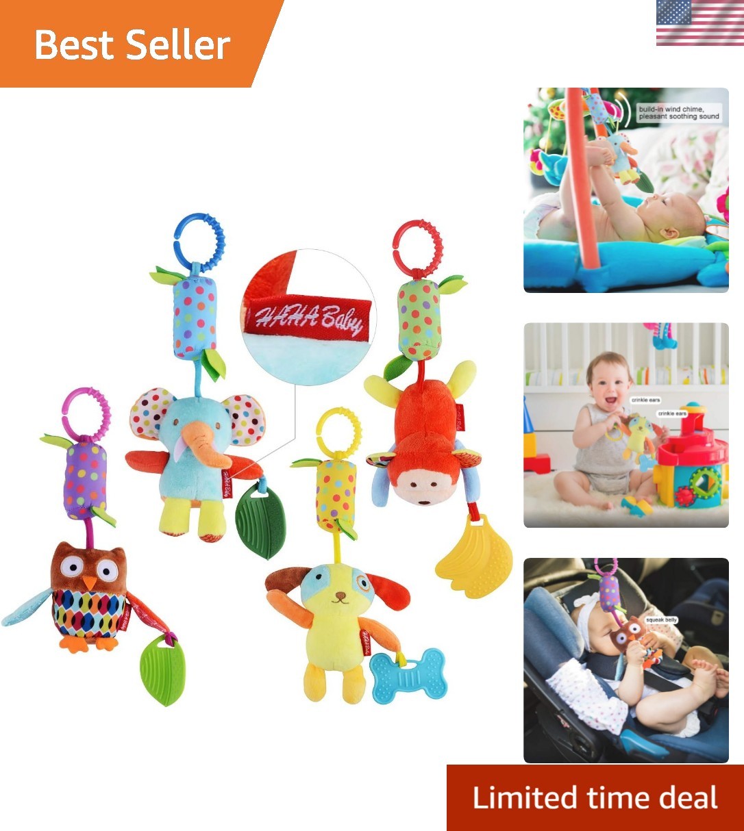 Toys for 0 3 6 9 to 12 , Soft Hanging Crinkle Squeaky Sensory Learning Toy In…