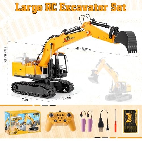 RC Excavator Toys for Boys Age 3, 4, 5, 6, 7, 8, 9, 10+ Years Old, 13CH
