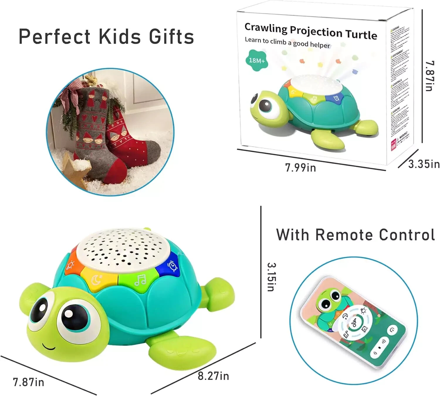 5 in 1 Musical Projector Turtle Toy Babies 6-12 Months Crawling Tummy Time, New