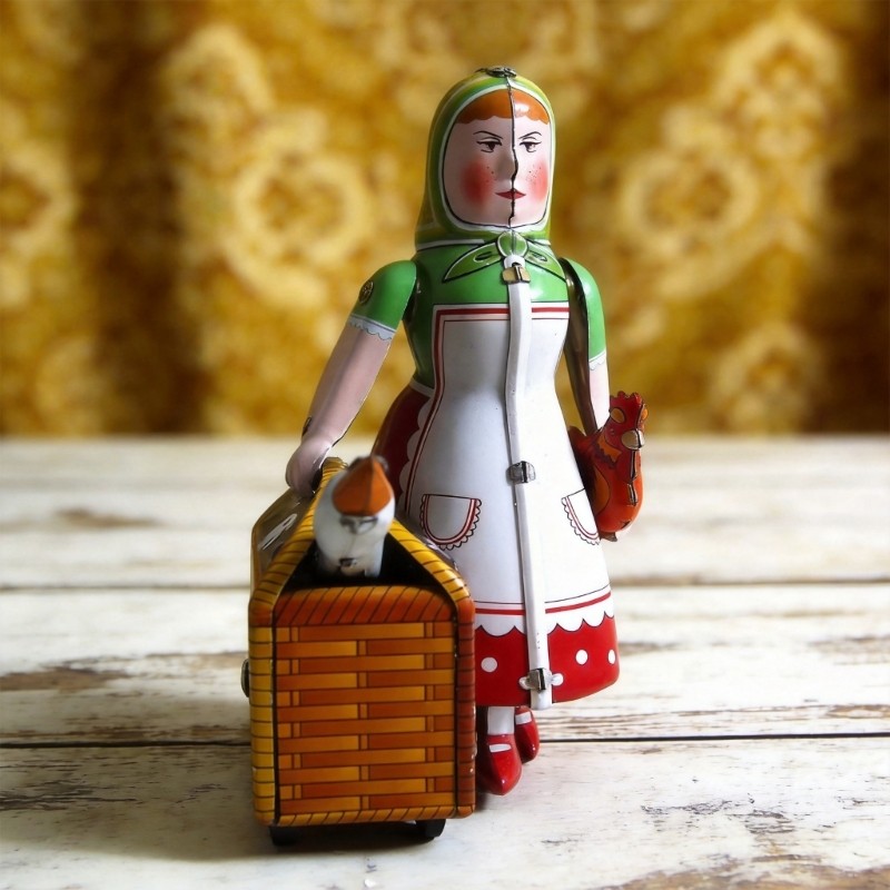 Antique Inspired Wind Up Toy Russian Lady Tinplate Figure Great For Home Decors
