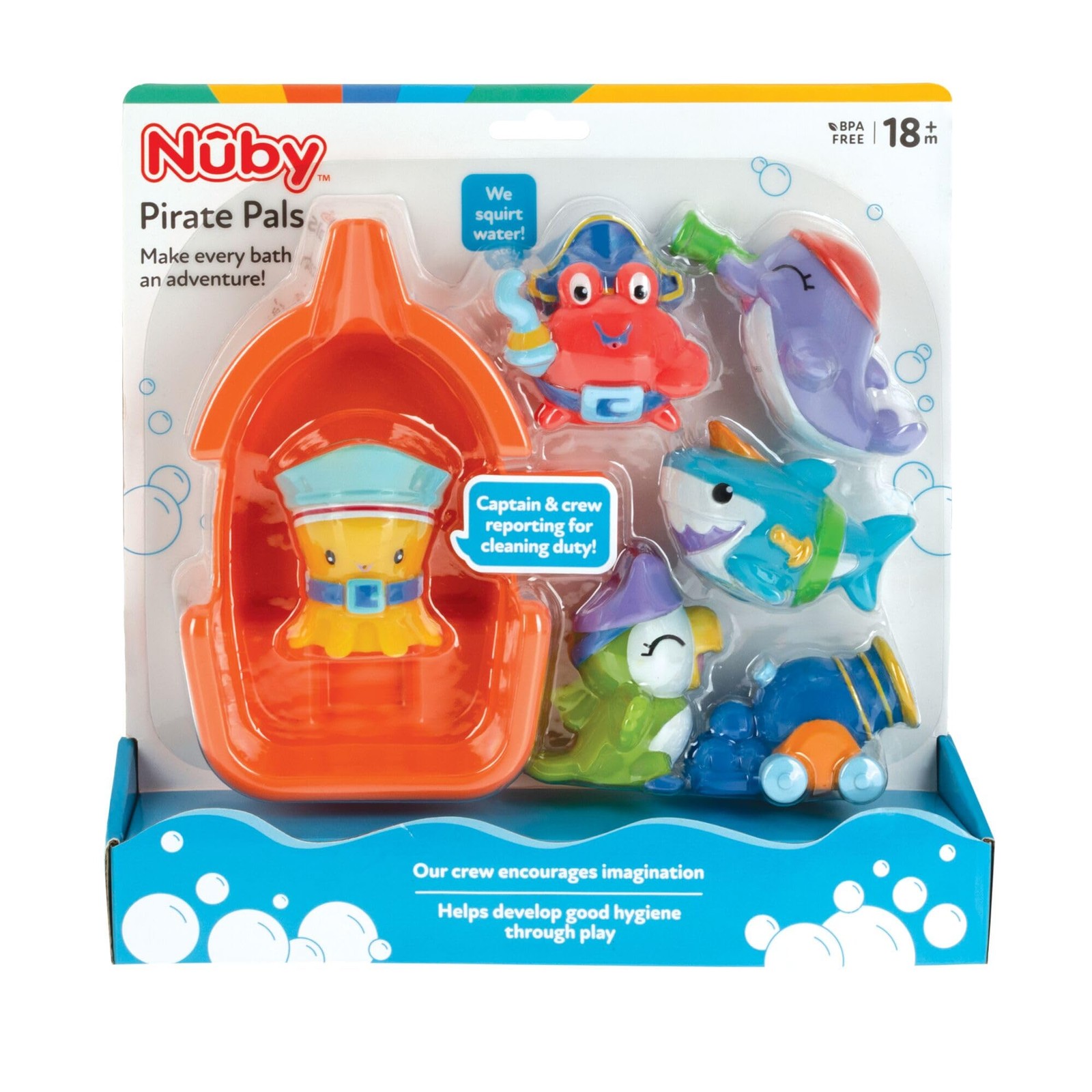 Nuby Pirate Pals Bath Toy Set – Interactive Time Toys Small, Multi Color