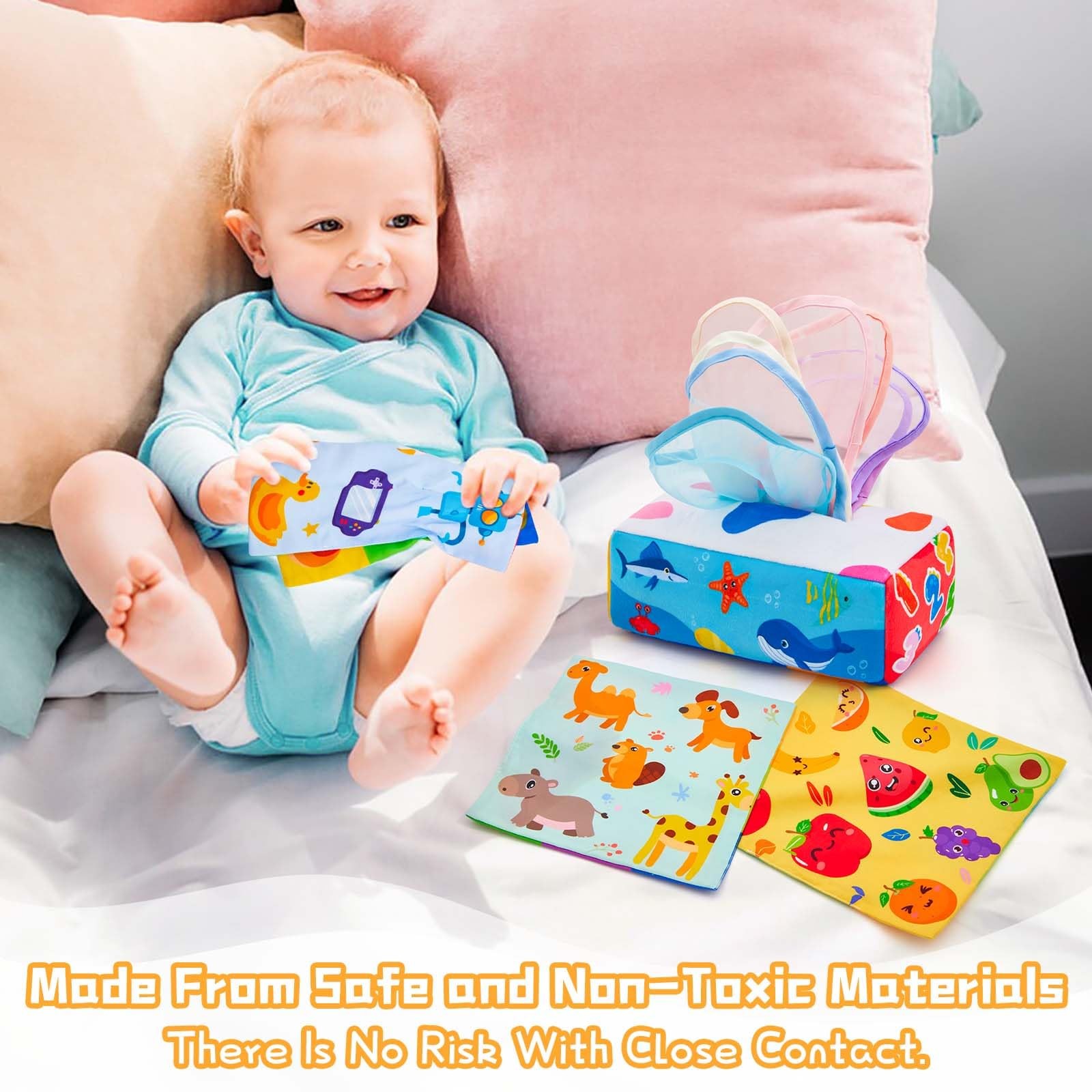 Baby Tissue Box Toy Montessori Toys for Infant 0 1 2 3 4 5 Multicolored