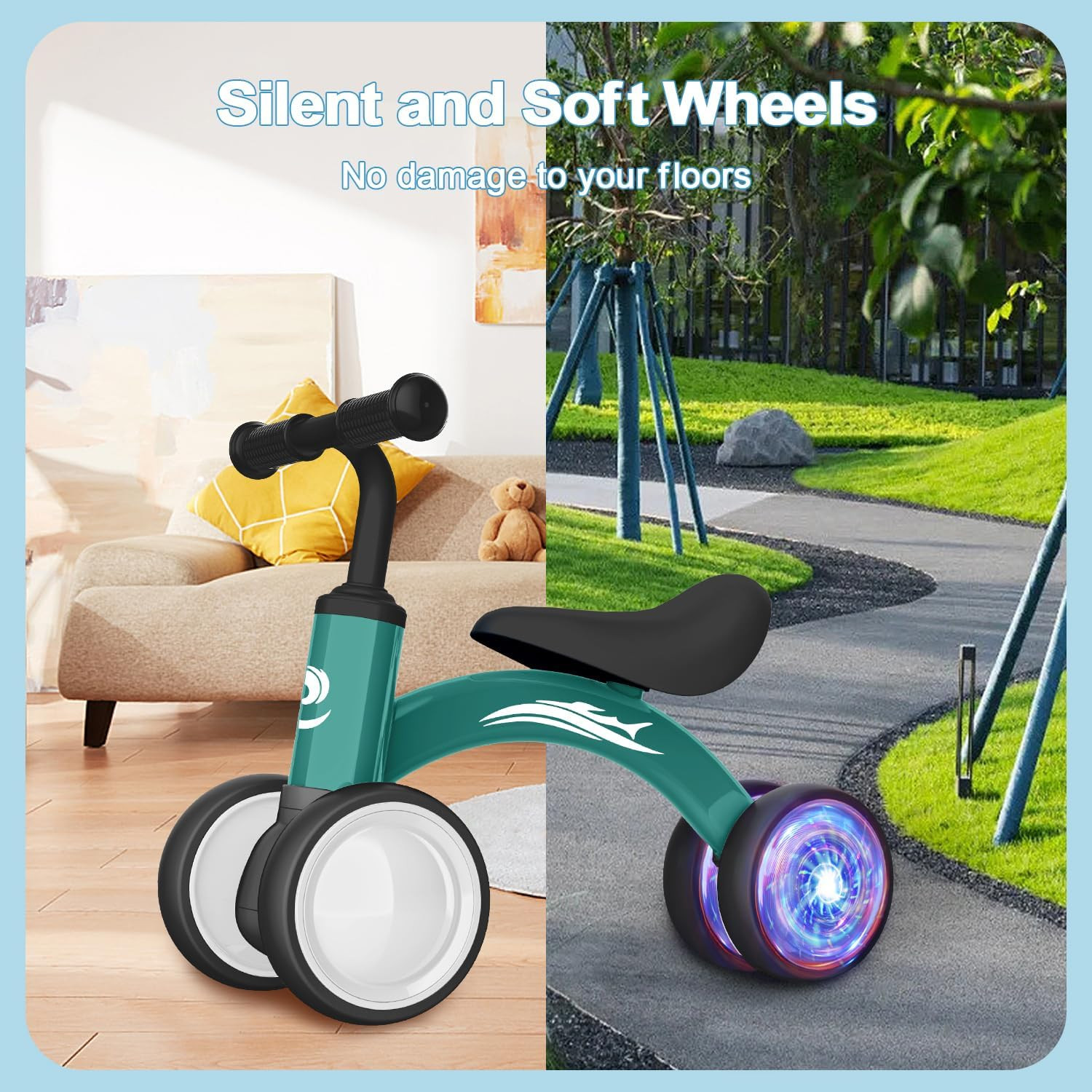 Colorful Lighting Baby Balance Bike Toys for 1 Year Old Boy Girl Gifts, 10-36 Mo