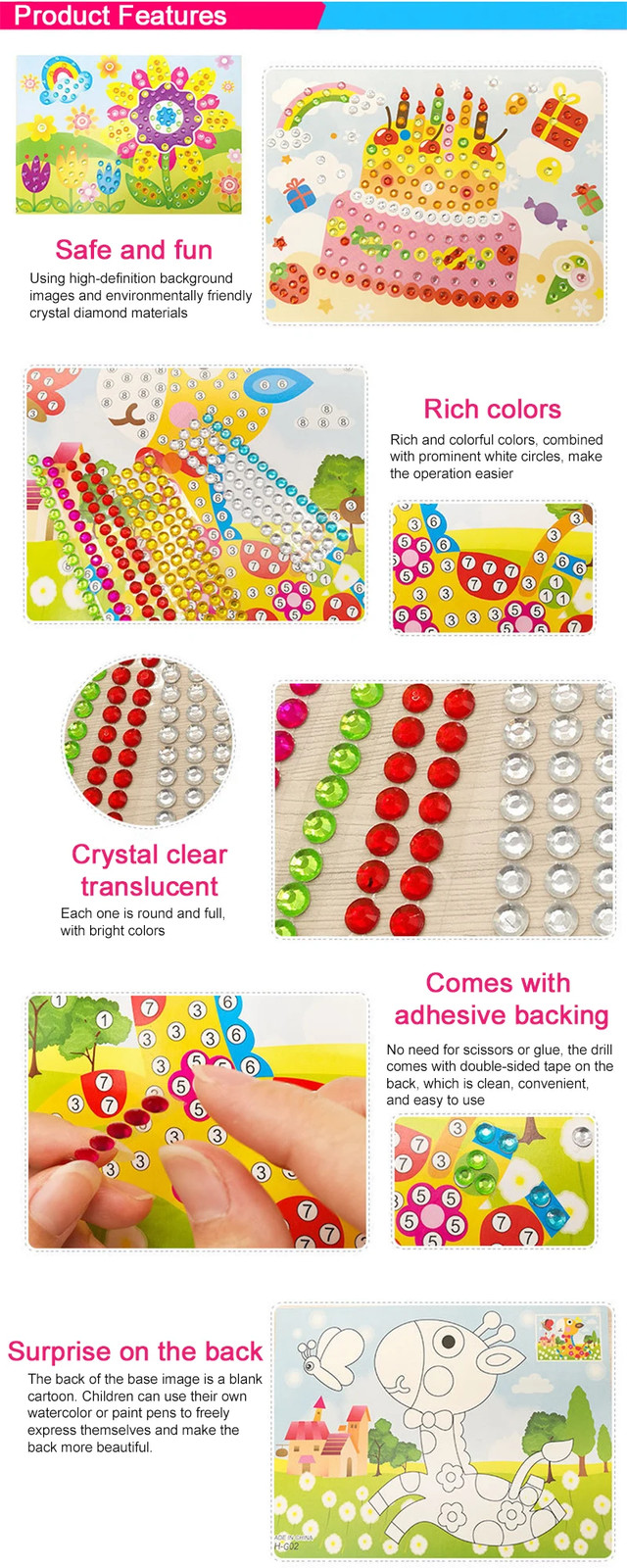 Children Handmade DIY Toys Button/Pompom/Diamond Stickers Drawing Toy Puzzle