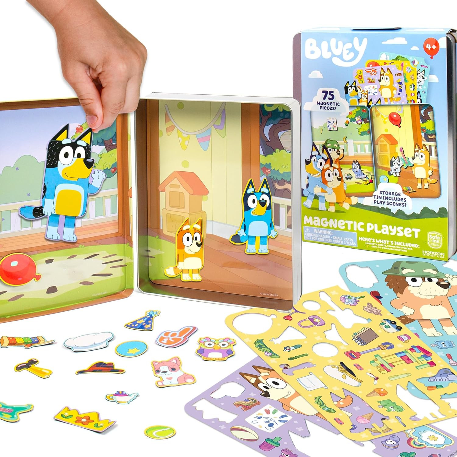 Bluey Magnetic Playset with Tin Case – 75 Pcs Character Magnets for Kids Ages 3+