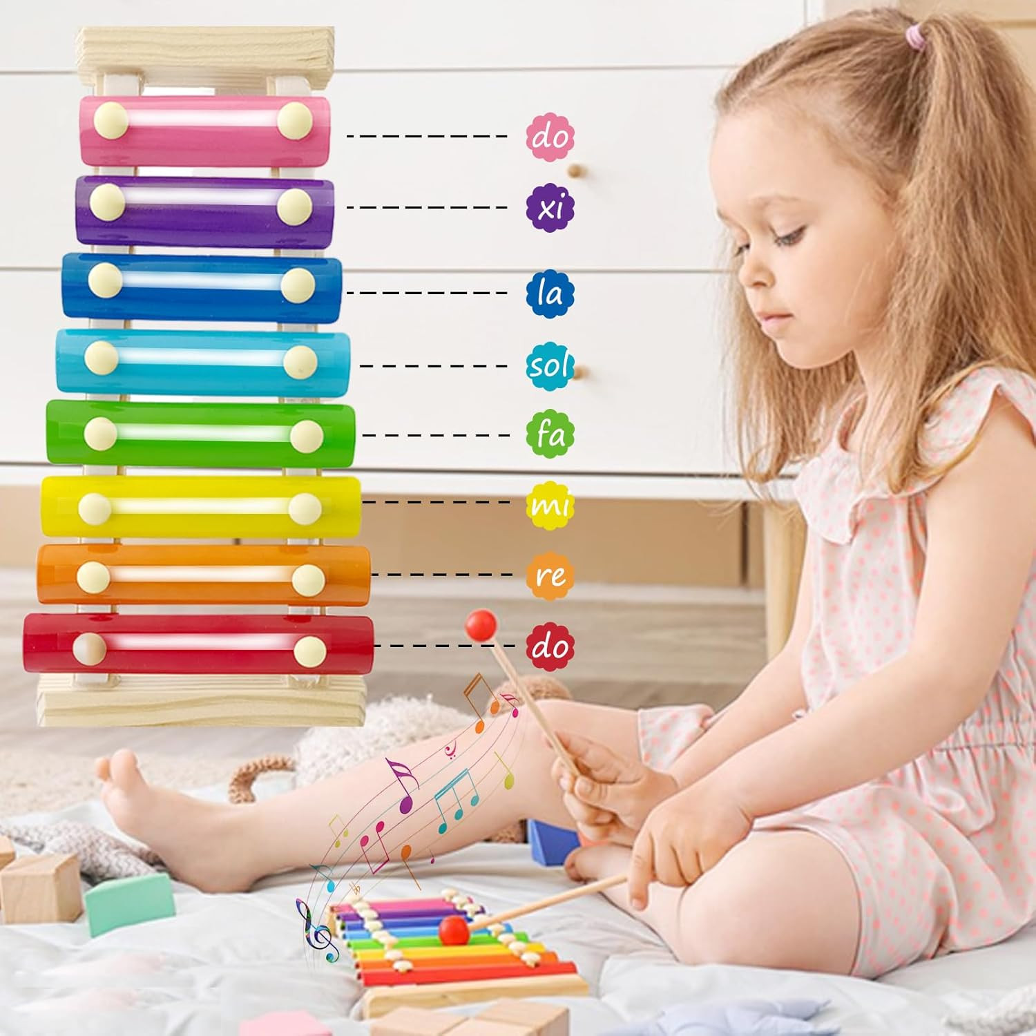 Wooden Xylophone for Kids,Toddler Xylophone Toy with 2 Child Safe Mallets,8 Diat