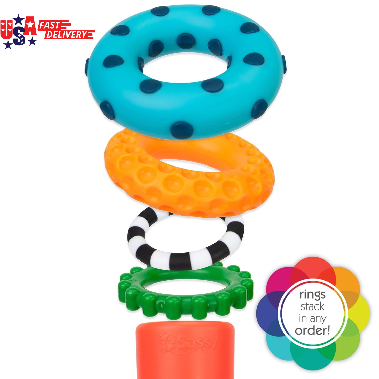 Stacks of Circles Stacking Ring STEM Learning Toy, Age 6+ Months, Multi, 9 Piece