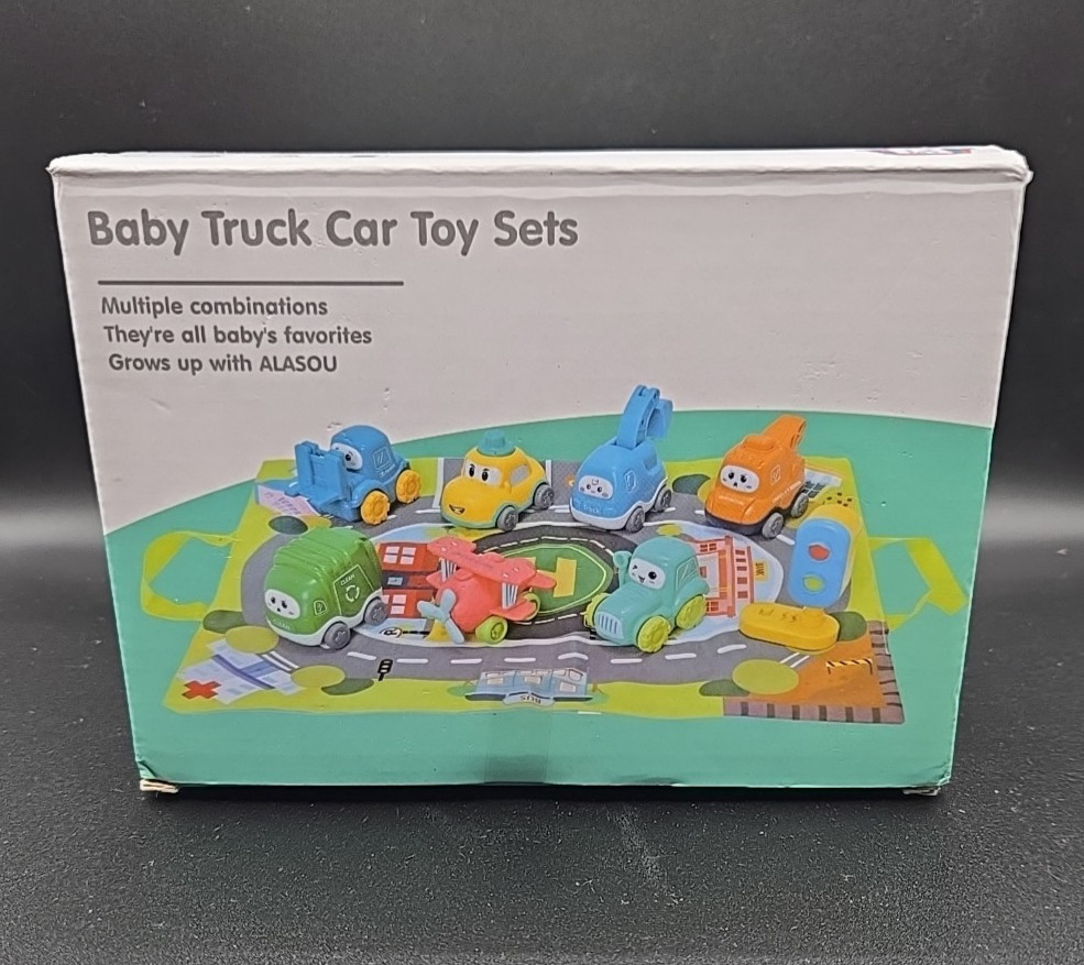 8 Pc. Baby Toy Car and Truck Set with Carry bag. ALASOU 12M+ Toddler NEW