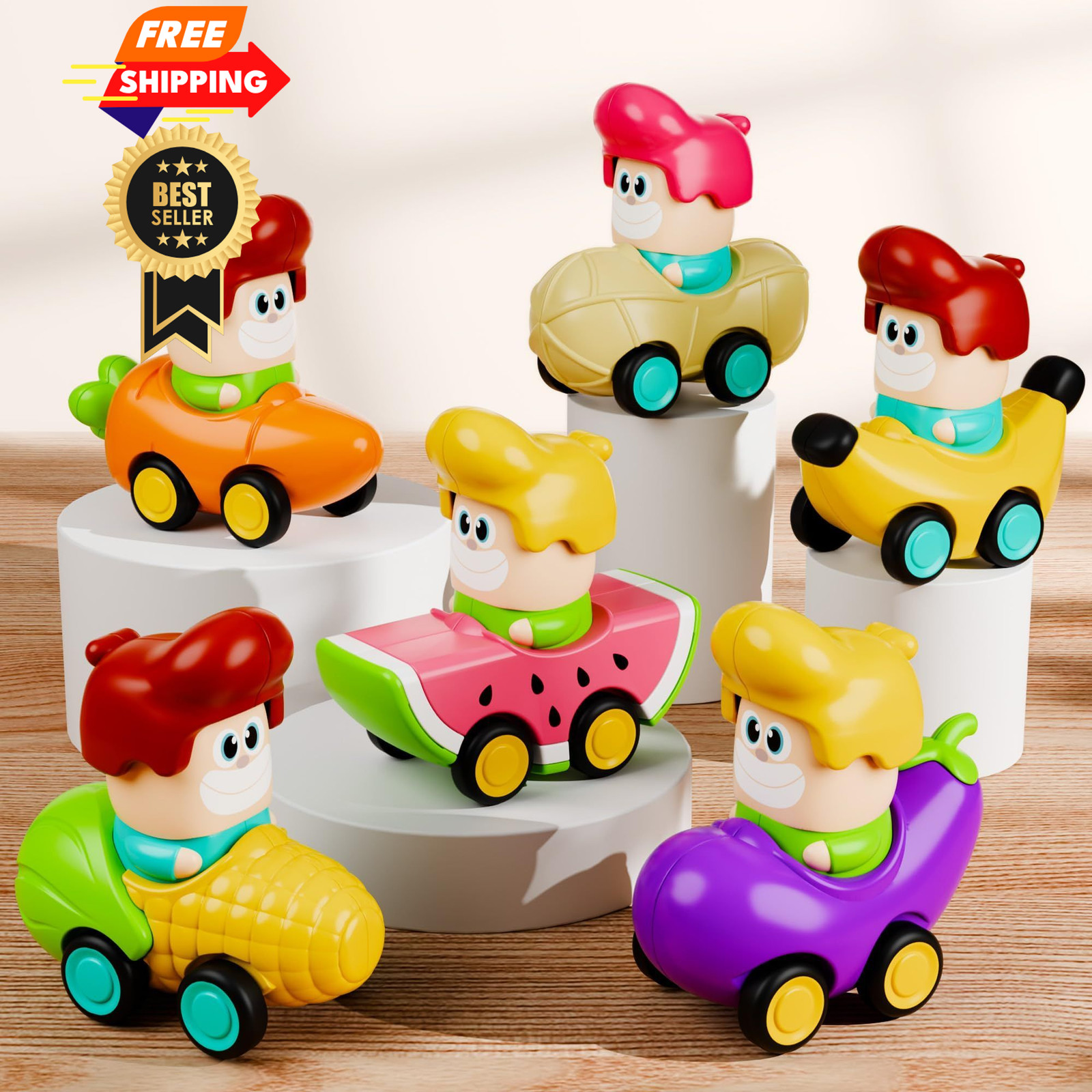 iPlay, iLearn Press to Go Car Toys for Toddlers 1-3, Medium, Multicolored