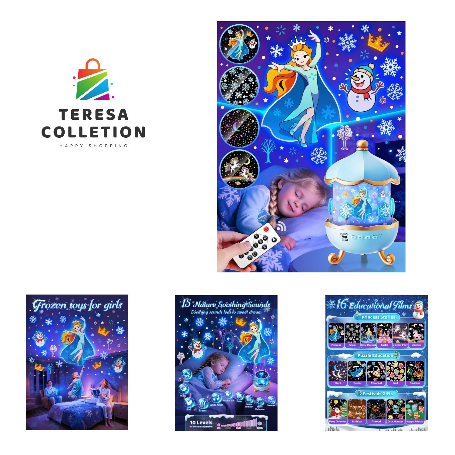 Frozen Princess Night Light Projector with 15 Music & 16 Films – Gift for Girls