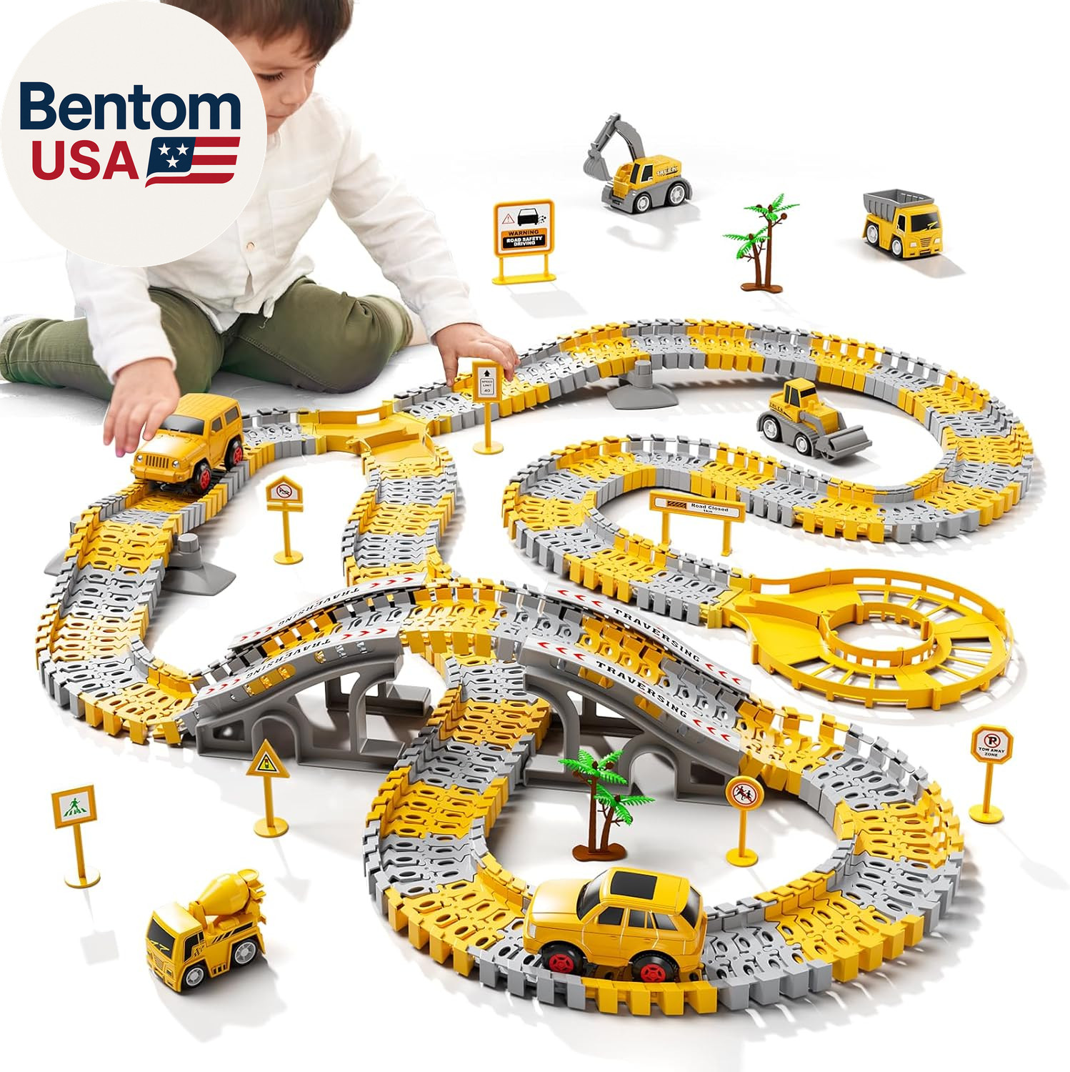 Toddlers Construction Race Tracks Toys Gifts for 3 4 5 6 Years Old Boys Kids, 2P