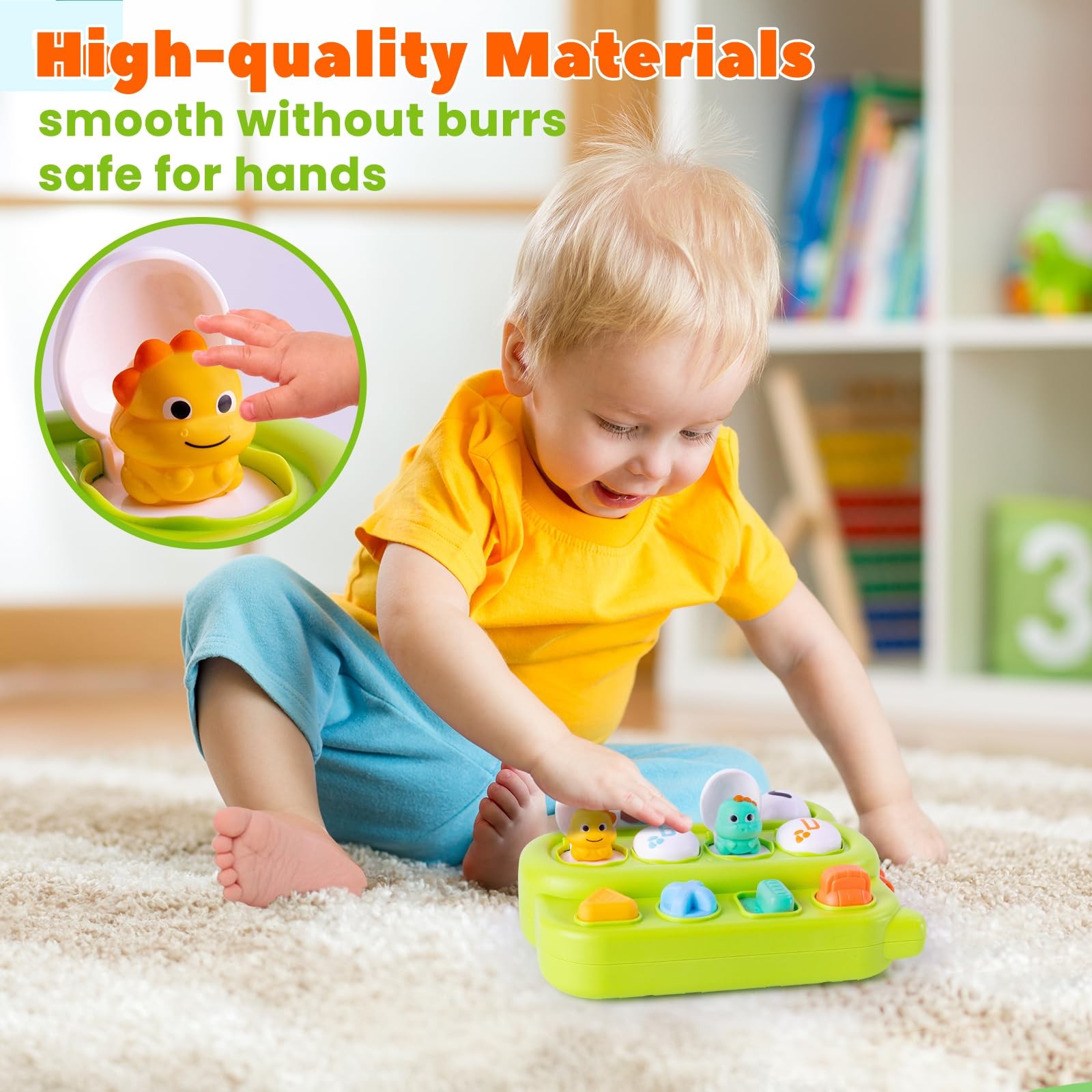 Cause and Effect Pop Up Dinosaur Baby 6-12 Months, Sensory Early Learning Fin…