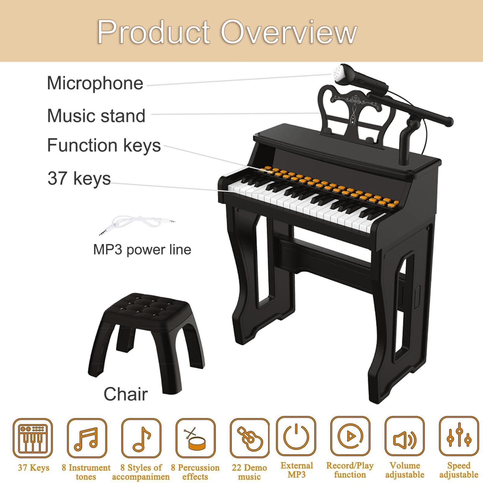Meideh Piano Keyboard for Kids 36 37 Keys Electric Musical Keyboard with Mic…