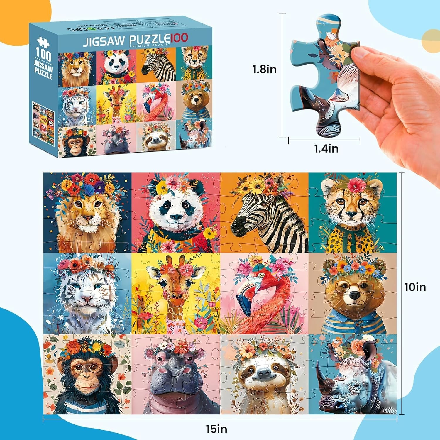 100-Piece Wild Animal Puzzles for Kids Ages 4-8 | Educational & Fun Toy