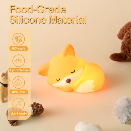 Night Light, LED Squishy Novelty Animal Lamp, Food Grade Silicone, 2 Level Fox