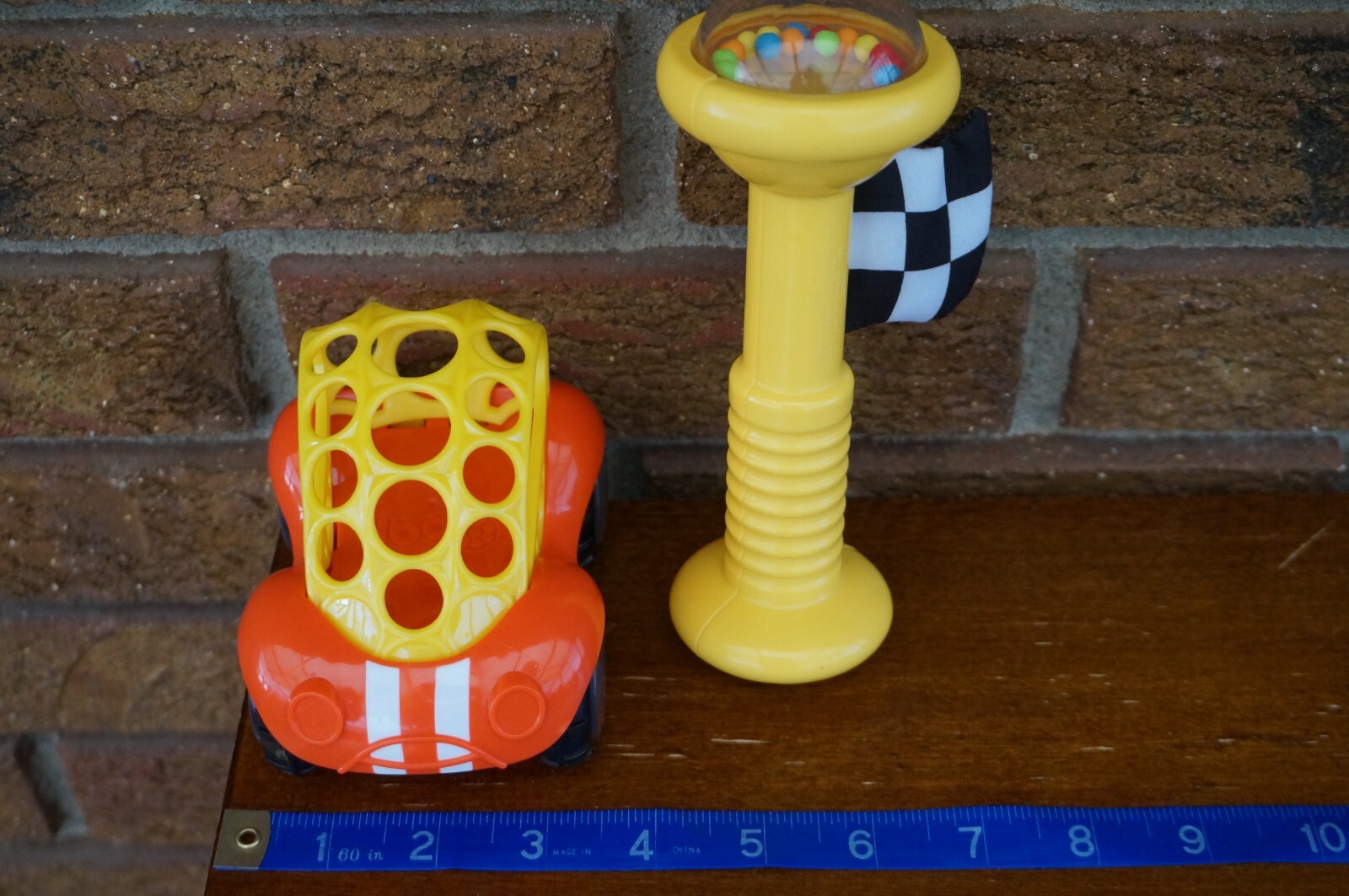 BABY Toy Lot Set OBALL Red Race CAR Grip Fisher Price Yellow Checker Flag Rattle