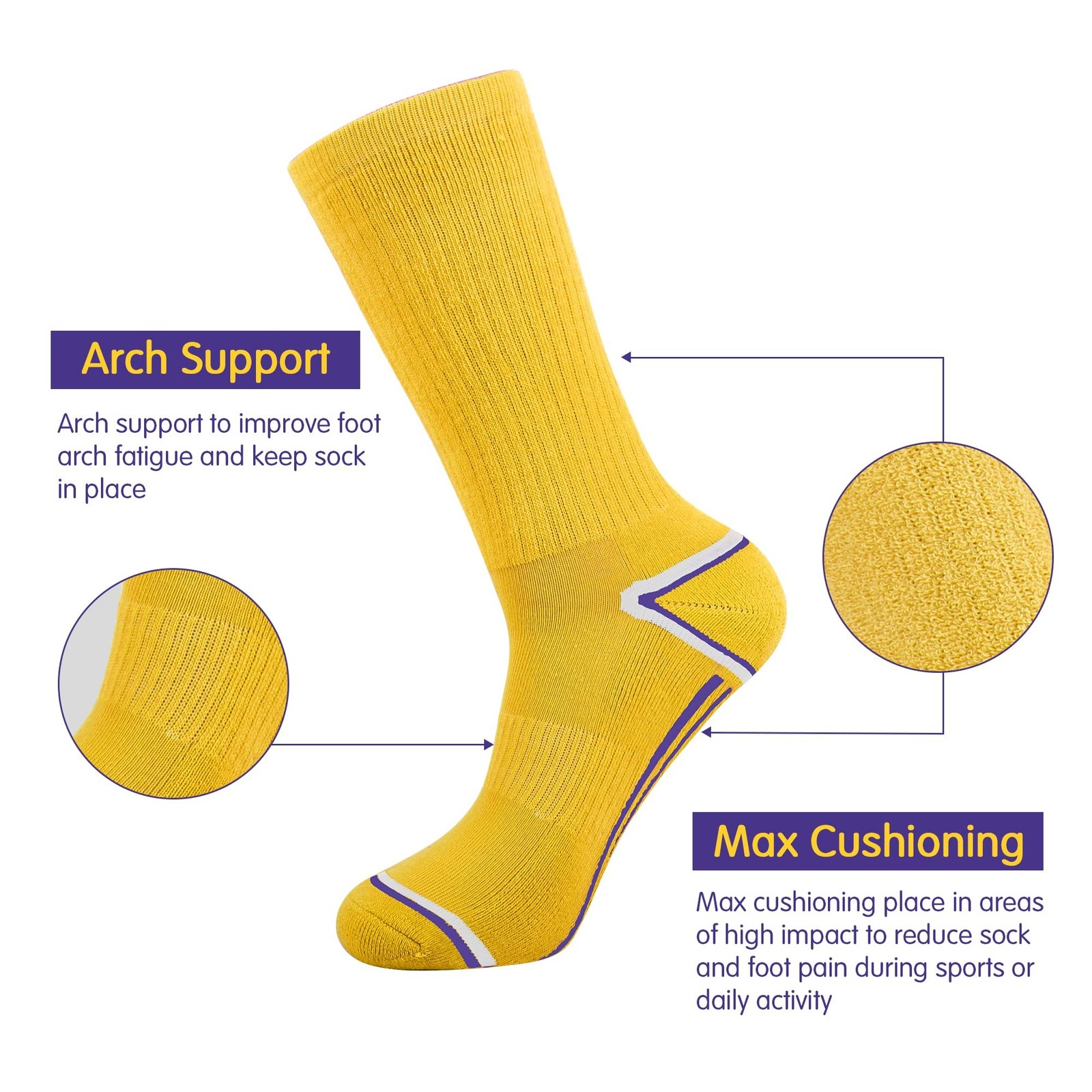 JOYNÉE Mens 6 Pack Athletic Performance Cushion Crew Socks for Running and