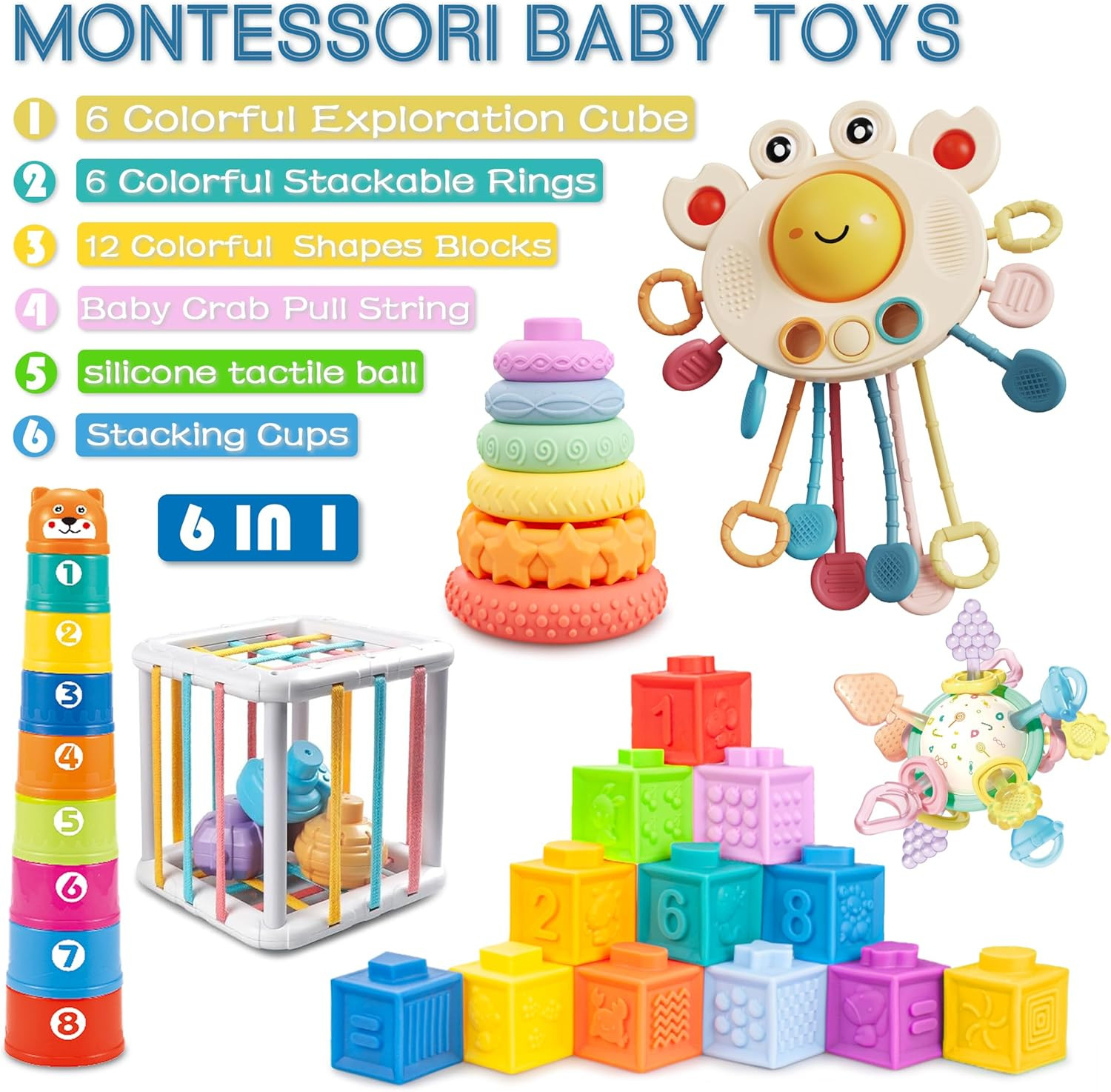 6 In1 Montessori Baby Toys 6-12 Months，Montessori Toy for Babies 6-12 Months，Inc