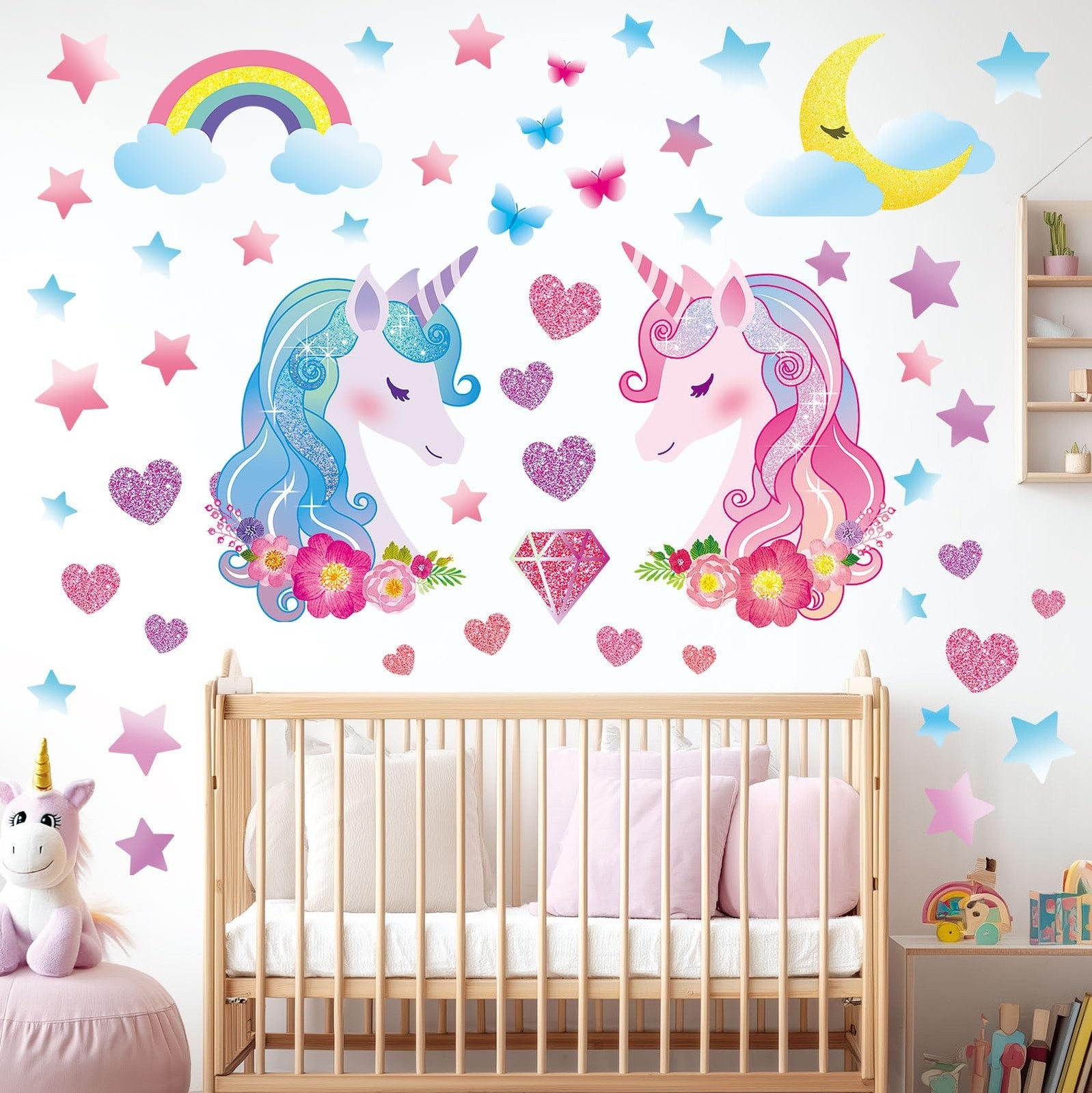 DECOWALL Unicorn Wall Stickers for Girls – Pink Princess Peel and Stick Wa