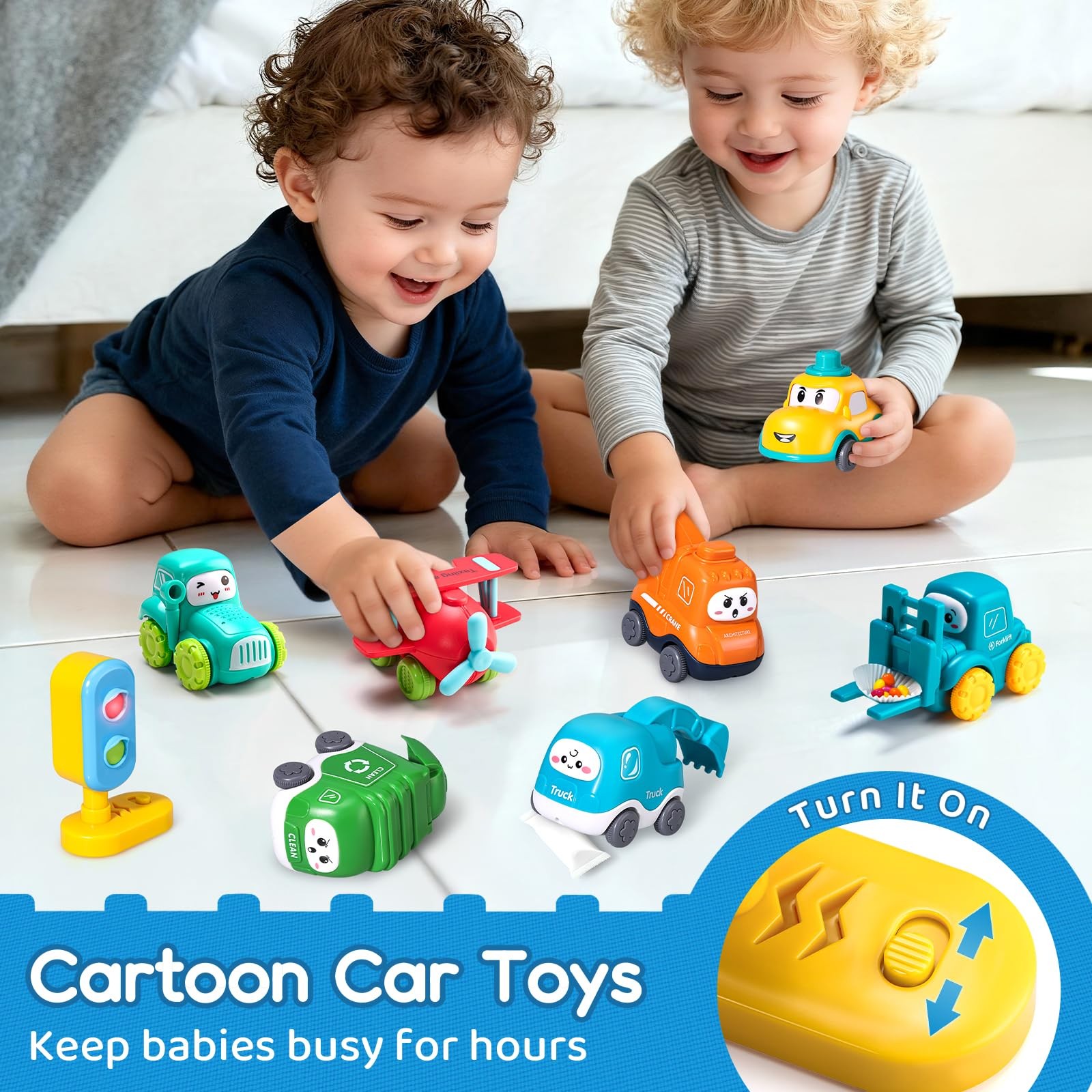 ALASOU 8 PCS Baby Cranes Car Toys for 1 Year Old Boy with Small, Multicolor