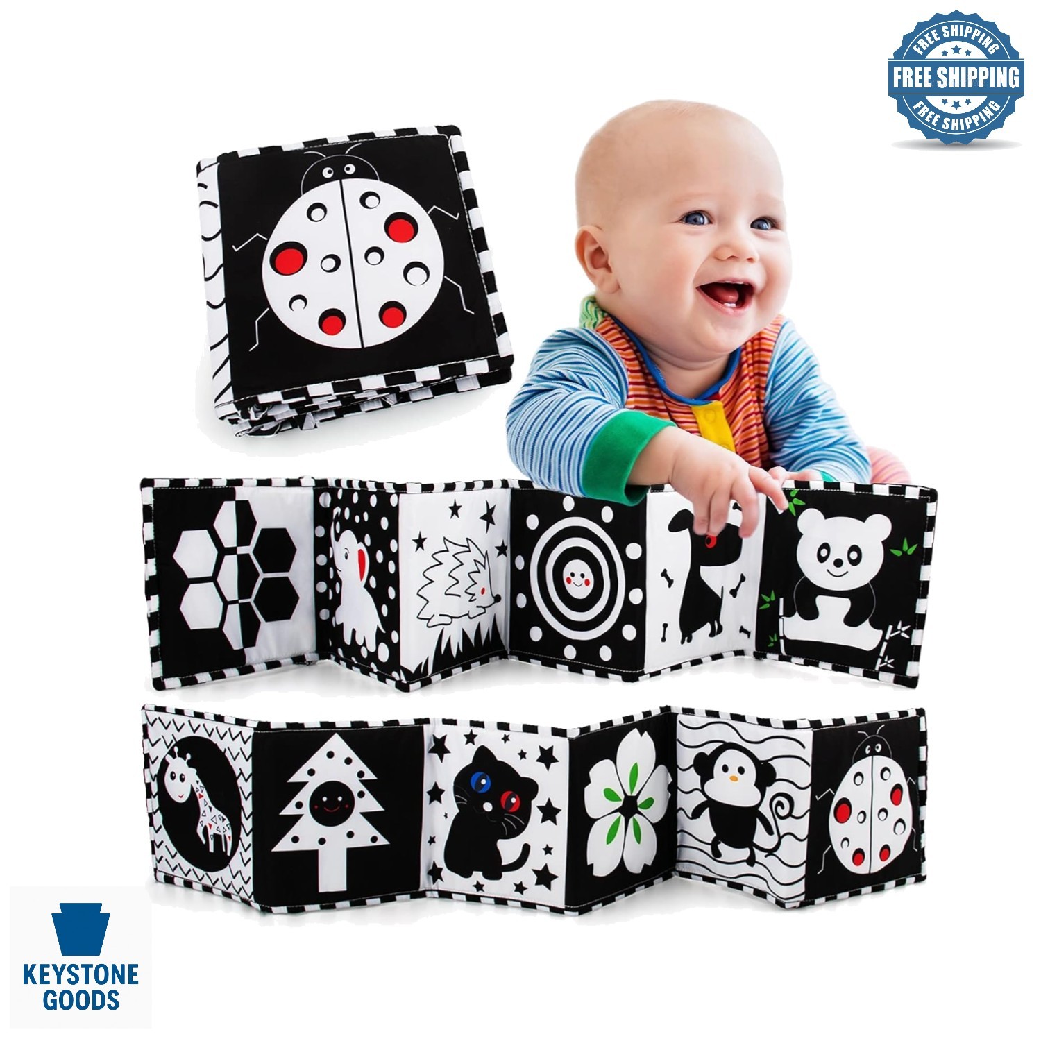 Black & White Baby Sensory Book & Tummy Time Toy for Newborns