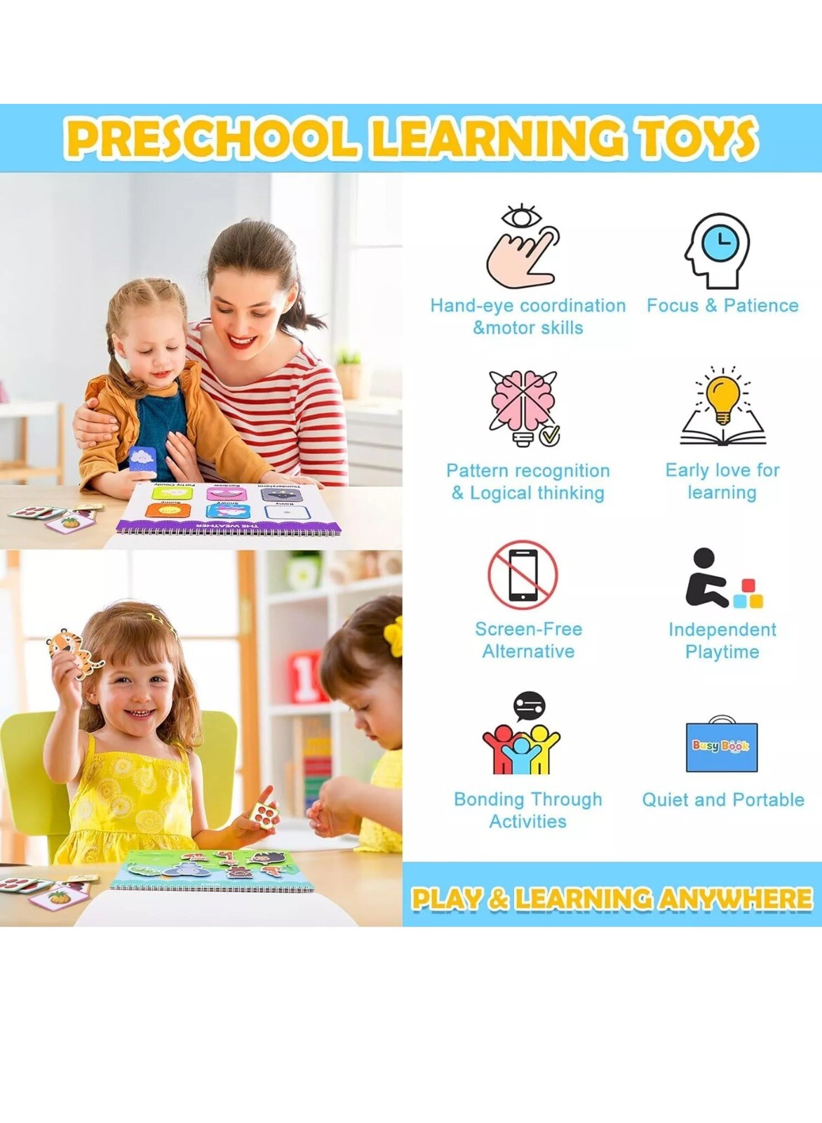 Montessori Busy Book for Toddlers 3+ Kindergarten PreK Preschool Learning Gift
