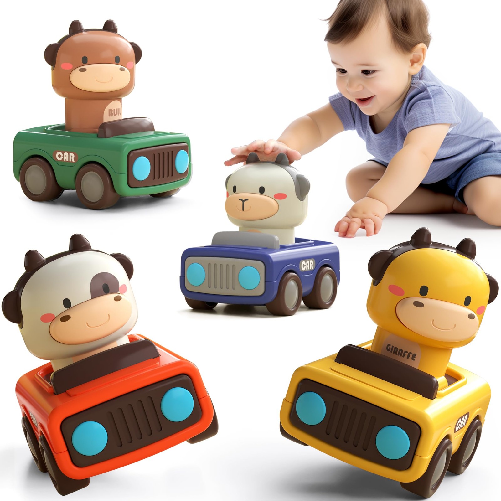 iPlay, iLearn Press to Go Car Toys for Toddlers 1-3, Baby Medium, Multicolors