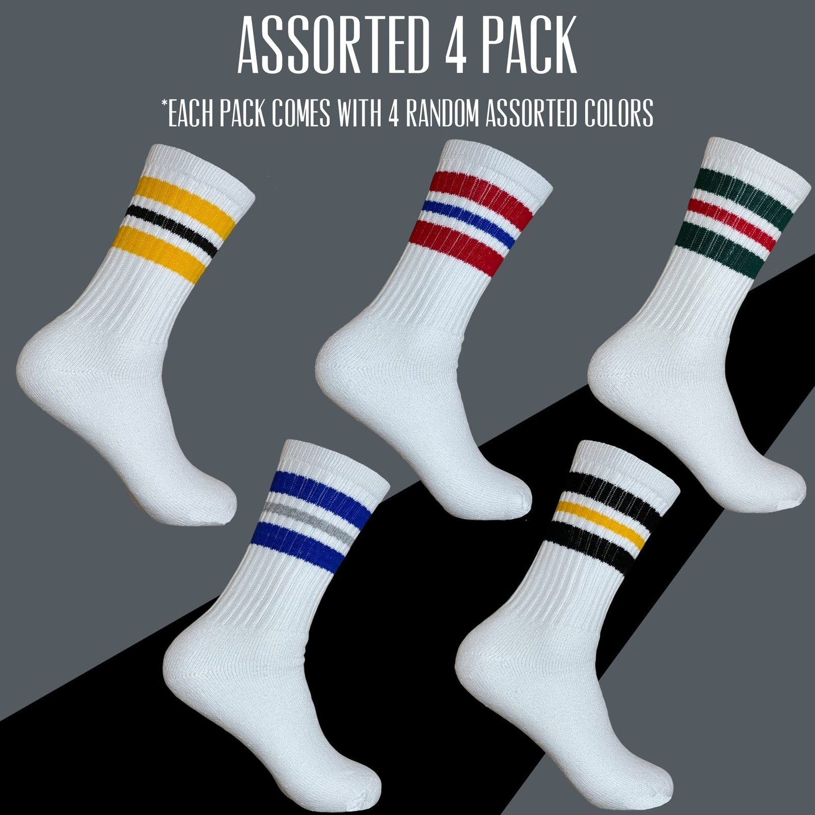 Striped Crew Socks – Retro Mens Striped Socks – Stripe Cotton Gym Socks for M…
