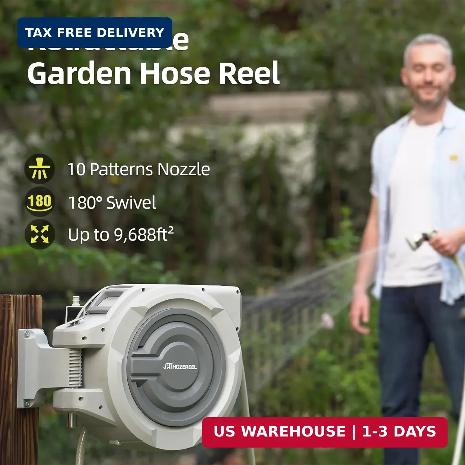 Retractable Garden Hose Reel 1/2″x 110ft, UV Resistant Hose Reels – Automatic Sl