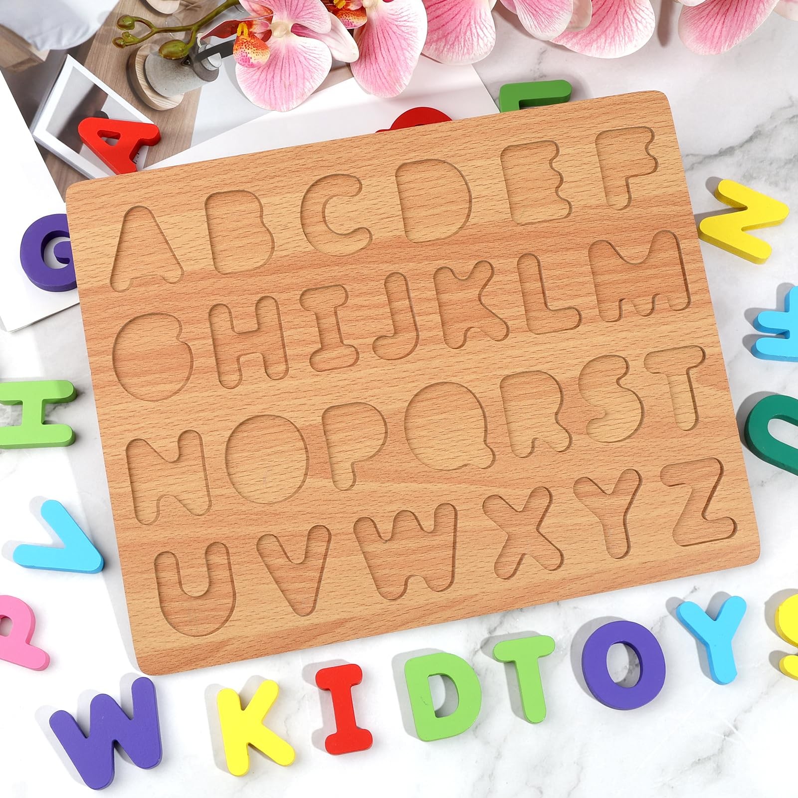 Alphabet Puzzle, Wooden Puzzles for Toddlers 3 4 5 Year Old, ABC Letter Puzzl…