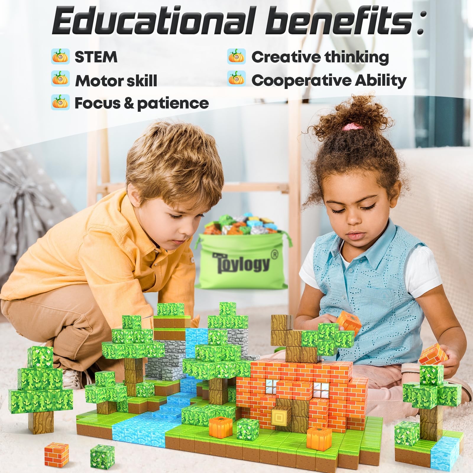 150PCS Magnetic Blocks-Build Mine Magnet World Pumpkin Edition Kids Building …