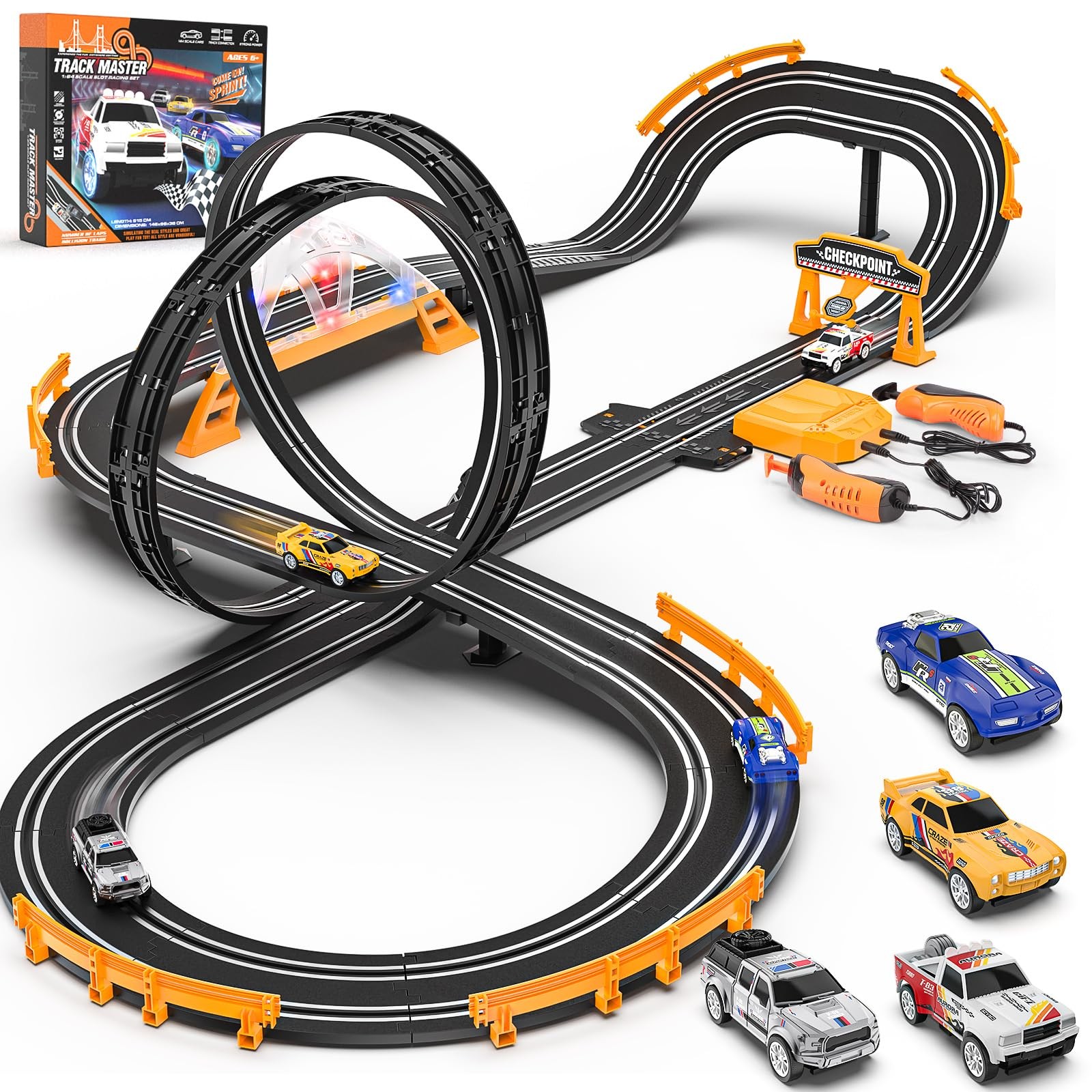Slot Car Race Track Sets with 4 Slot Cars, Electric Race Car Track Include Sl…