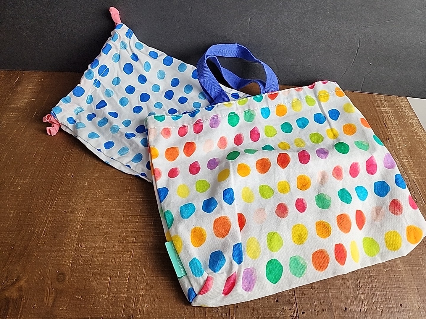 Lovevery Replacement Lot of 2 Bags Blue and Colorful Polka Dots