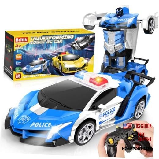 Transform Remote Control Car – Rc Cars, One-Button Police Car Blue