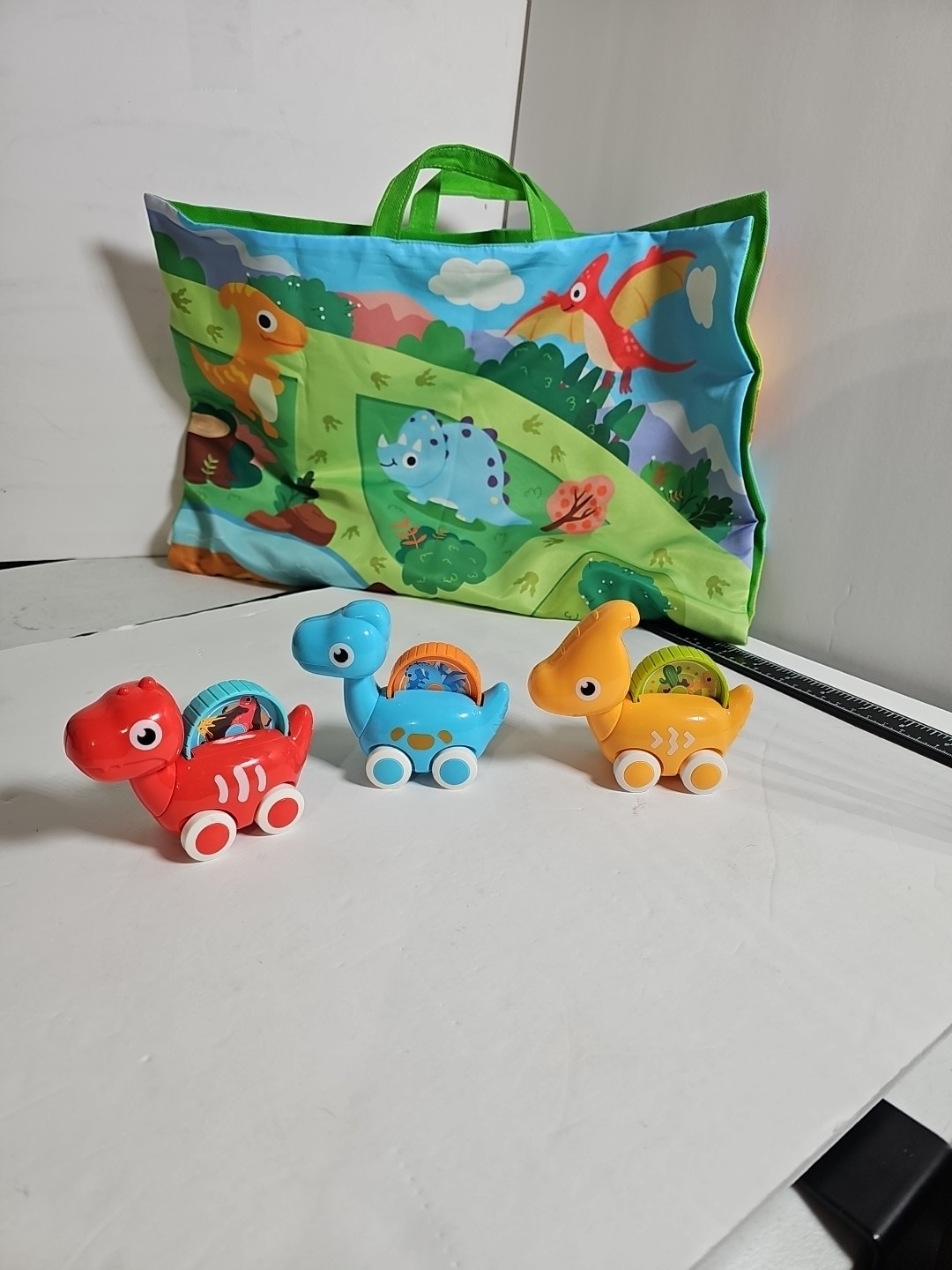 COVTOY Dinosaur Car Toys with Storage Bag/Game Mat (Baby Toys 12-18 Months)