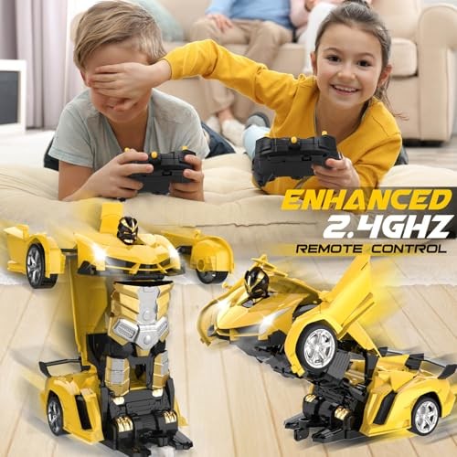 Remote Control Car – Transform Robot RC Cars, Toys for Ages 5-7, Kids Yellow