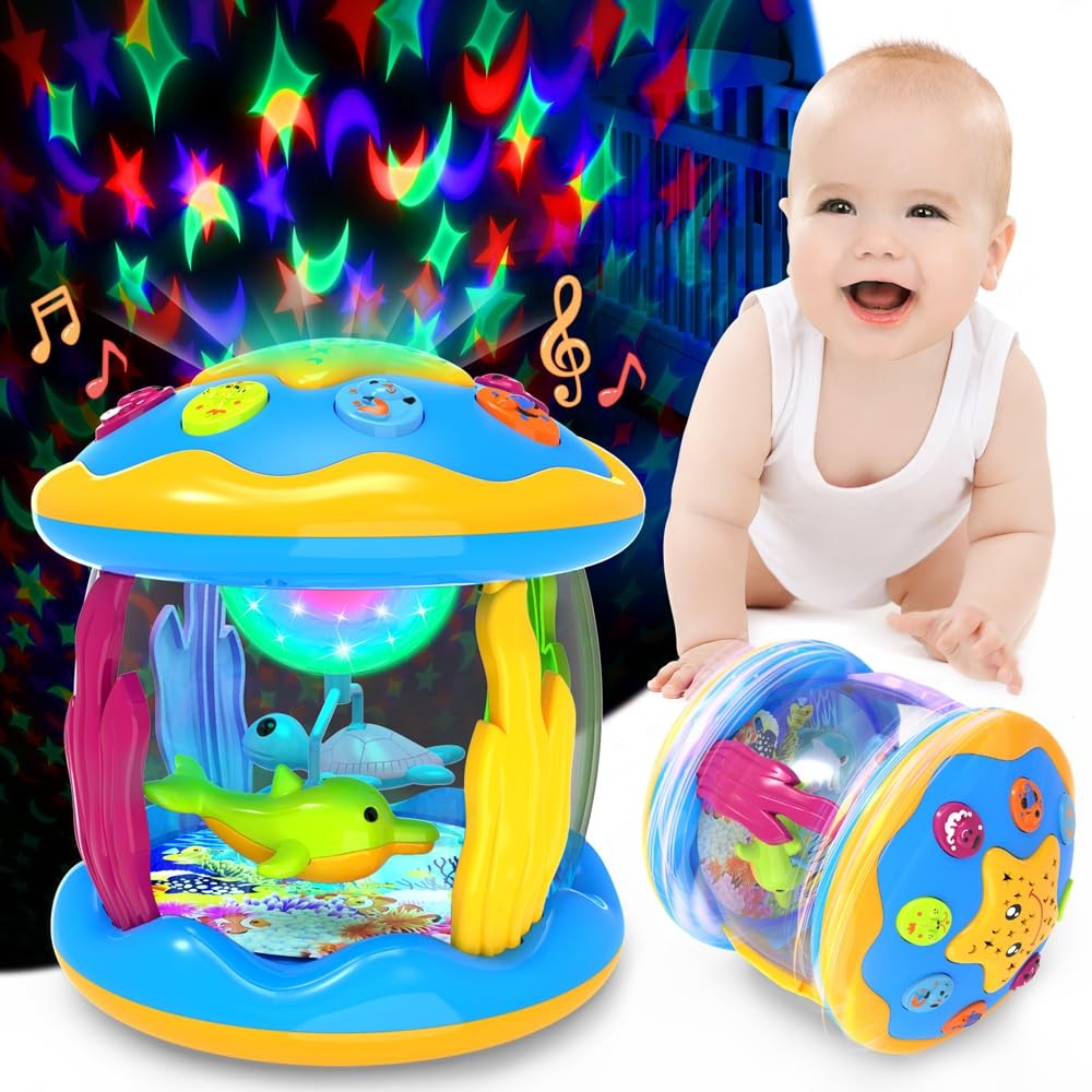 Baby Toys 6 to 12 Months – Musical Projector Rotating Light Up Medium, Blue