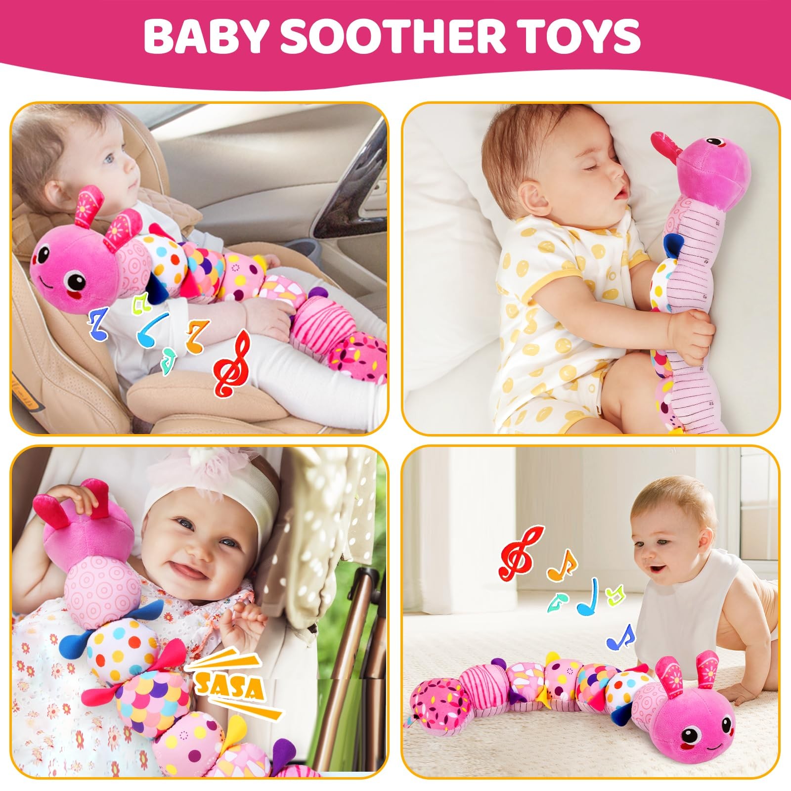 Baby Sensory Caterpillar Toys for 0-6 6-12 Months, Soft Plush Activity with C…