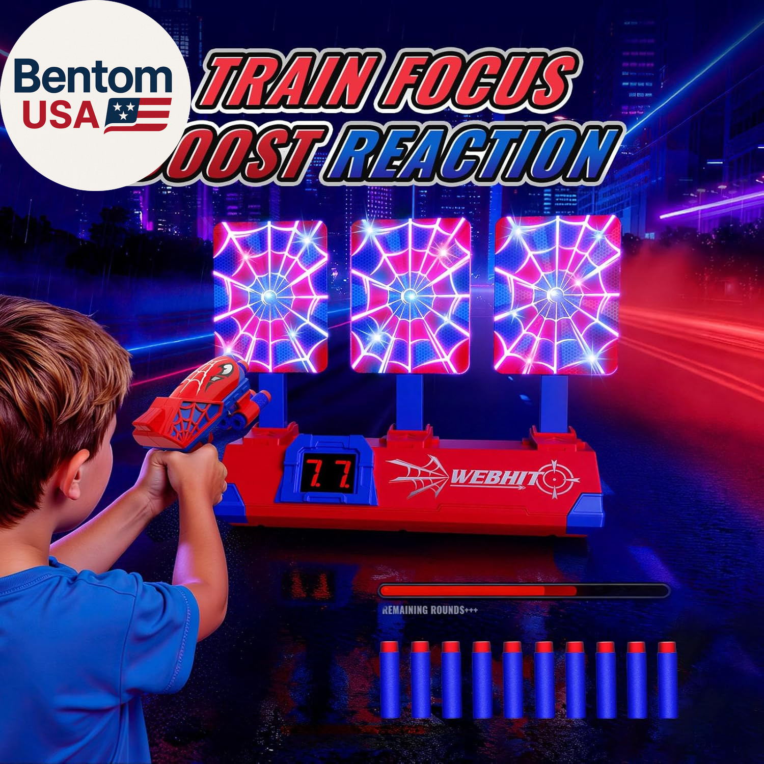 Shooting Toys for 3-12 Year Old Boys, Hero Styles with Glowing Web&Sounds,Lcd Sc