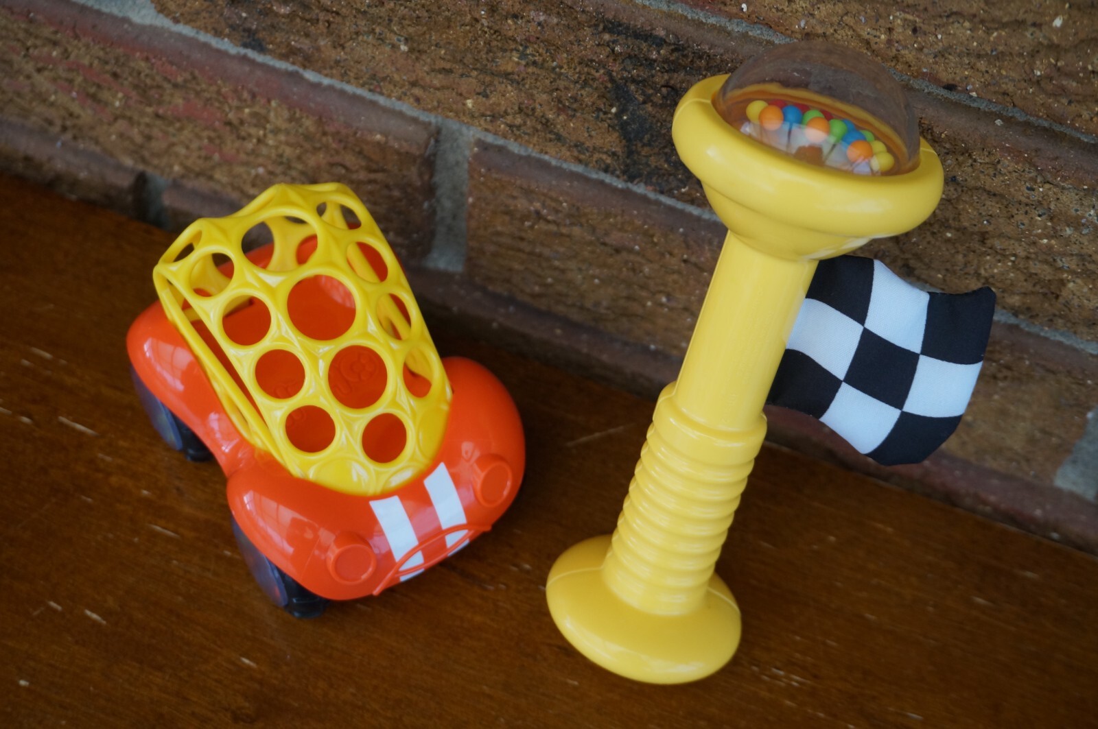 BABY Toy Lot Set OBALL Red Race CAR Grip Fisher Price Yellow Checker Flag Rattle